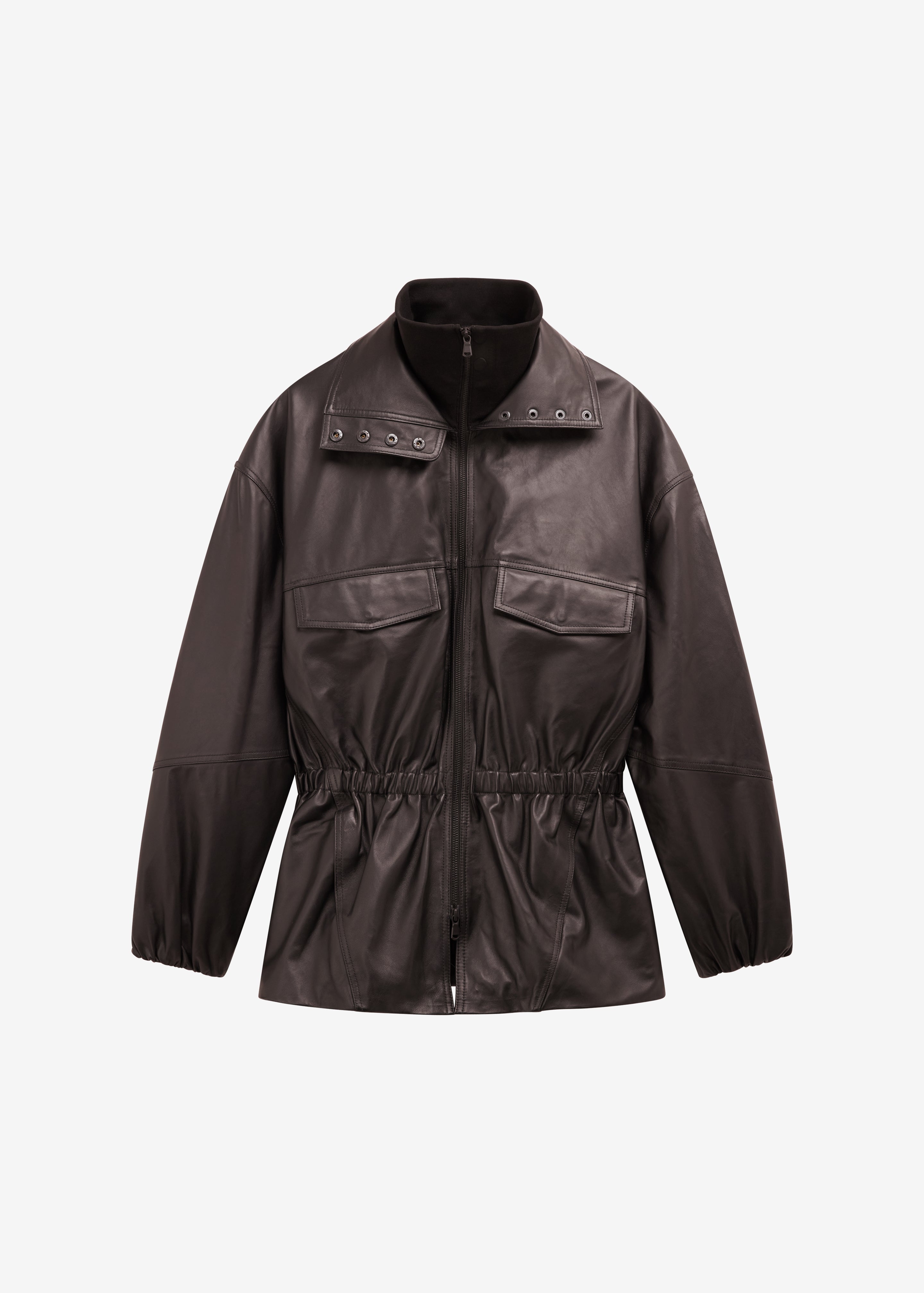 Carnaby Funnel Neck Leather Jacket - Dark Plum - 7