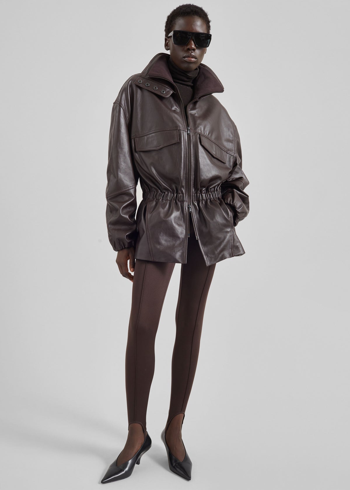 Carnaby Funnel Neck Leather Jacket - Dark Plum - 5