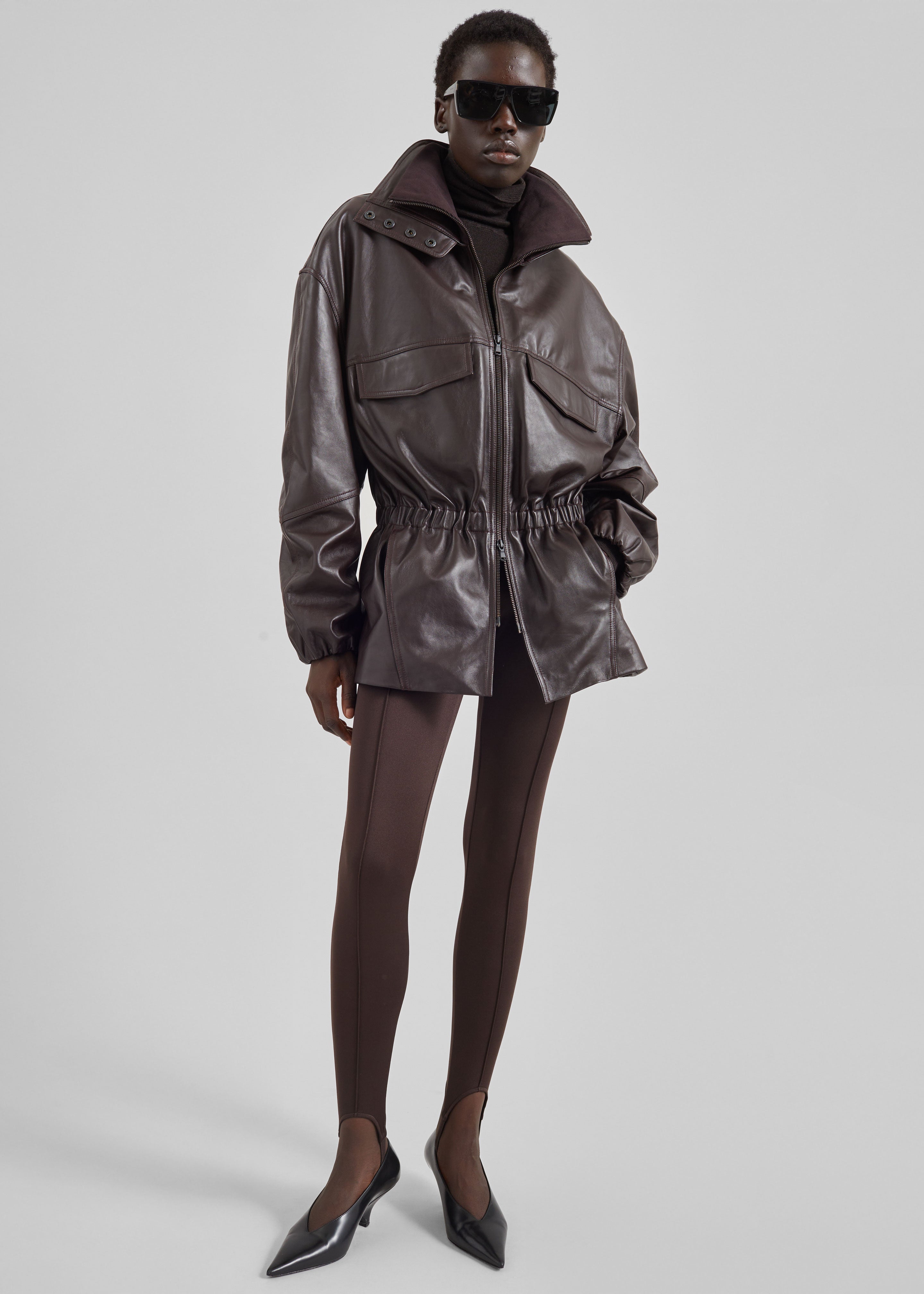 Carnaby Funnel Neck Leather Jacket - Dark Plum - 5