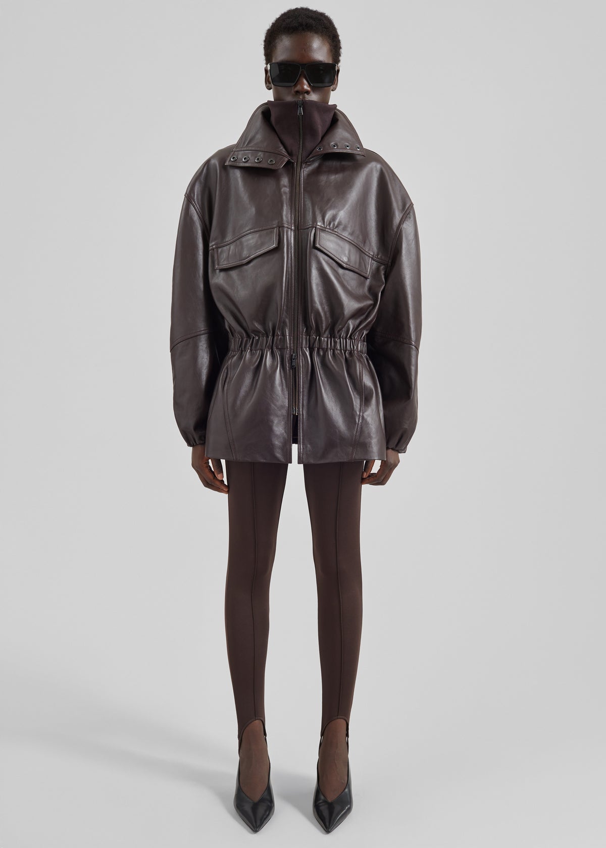 Carnaby Funnel Neck Leather Jacket - Dark Plum - 4