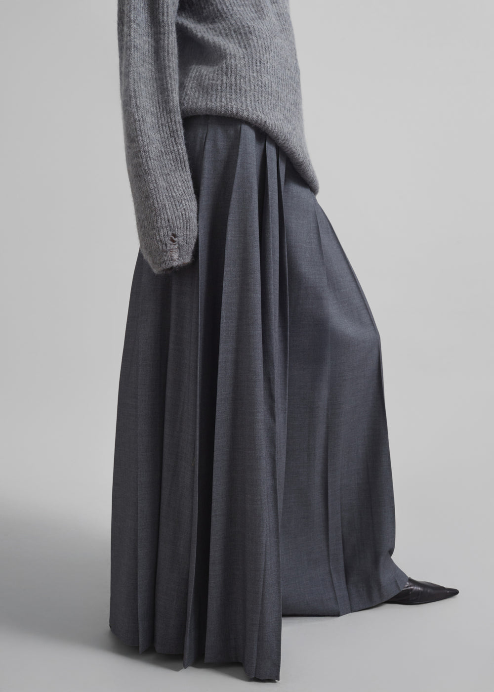 Carrick Pleated Wide Trousers - Dark Grey Melange - 1