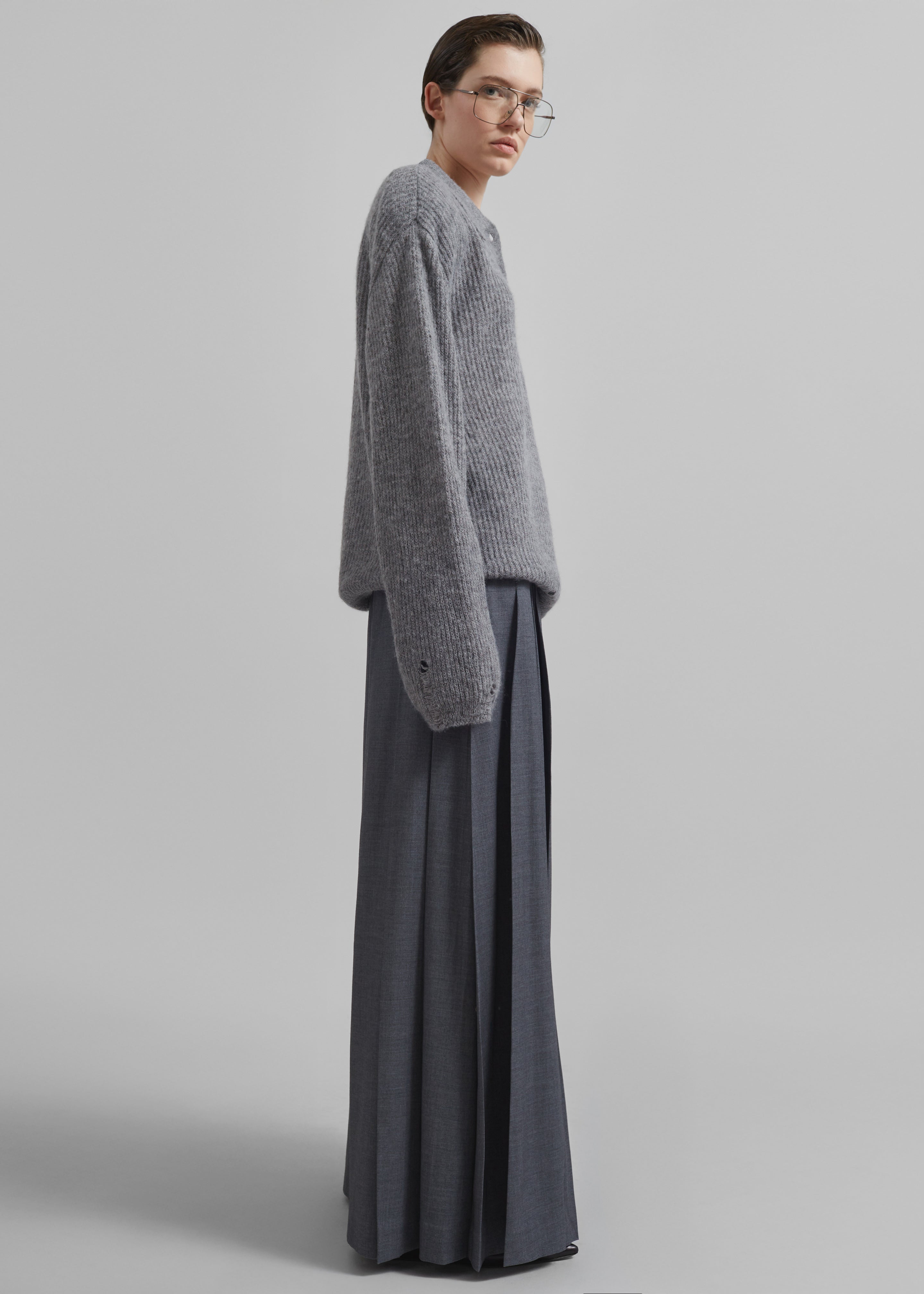 Carrick Pleated Wide Trousers - Dark Grey Melange - 7