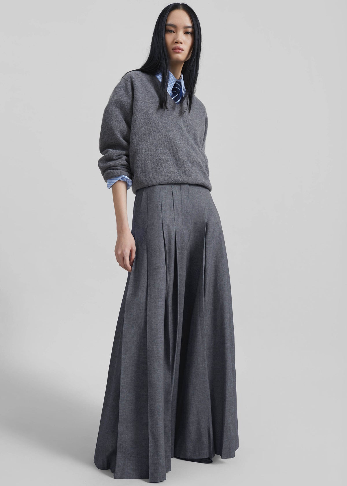 Carrick Pleated Wide Trousers - Dark Grey Melange - 1