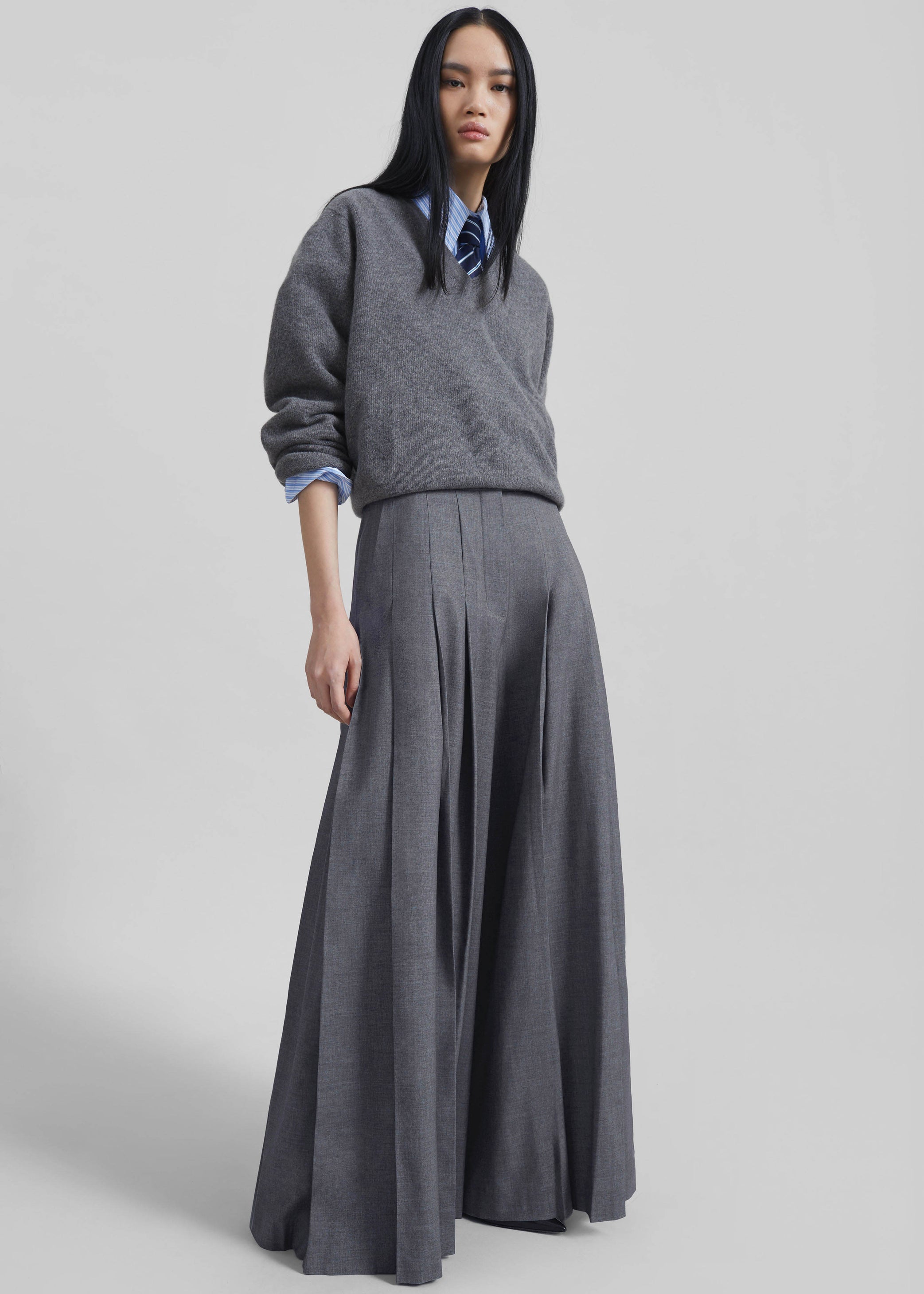 Shop the look image for Carrick Pleated Wide Trousers - Dark Grey Melange