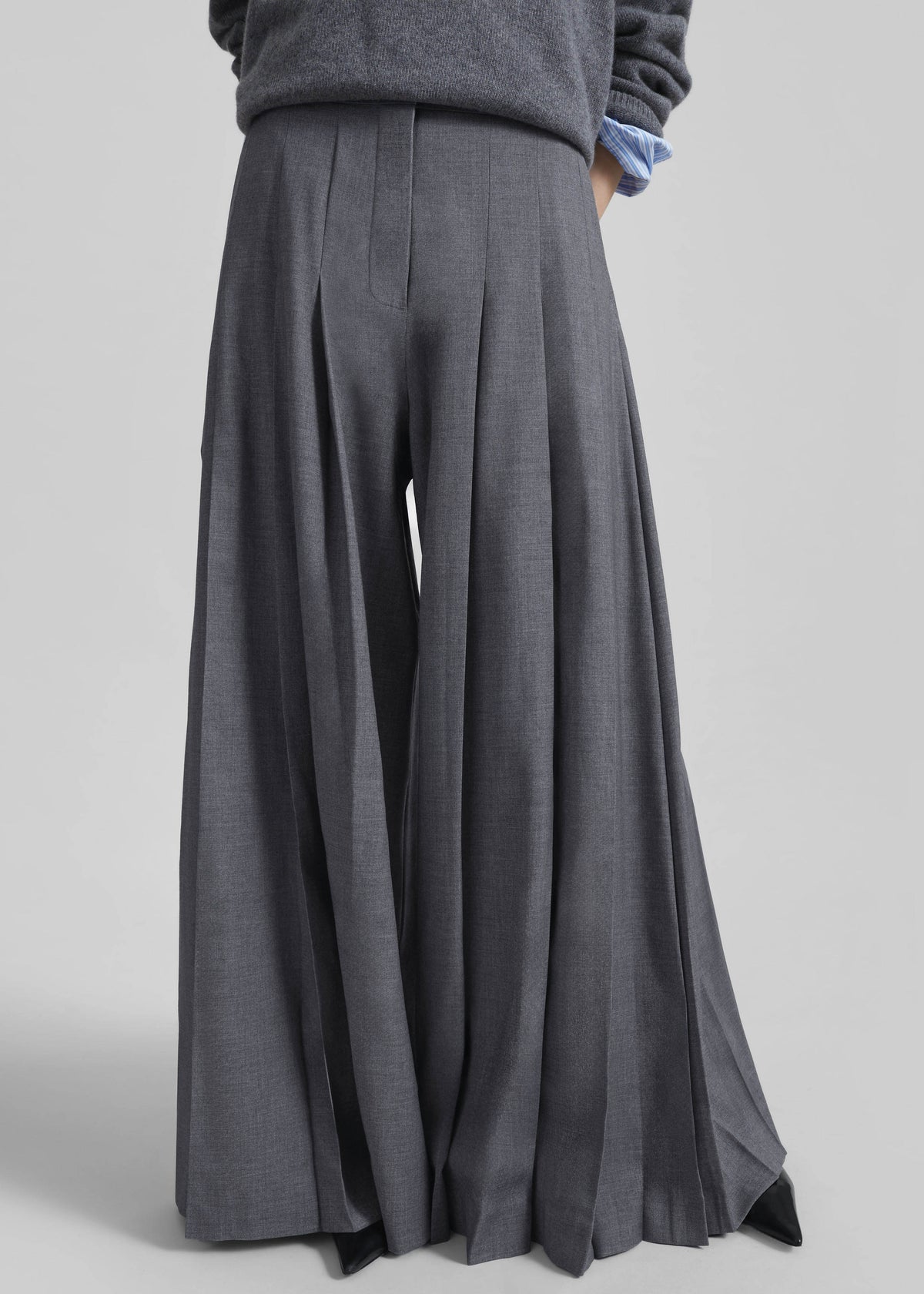 Carrick Pleated Wide Trousers - Dark Grey Melange - 9
