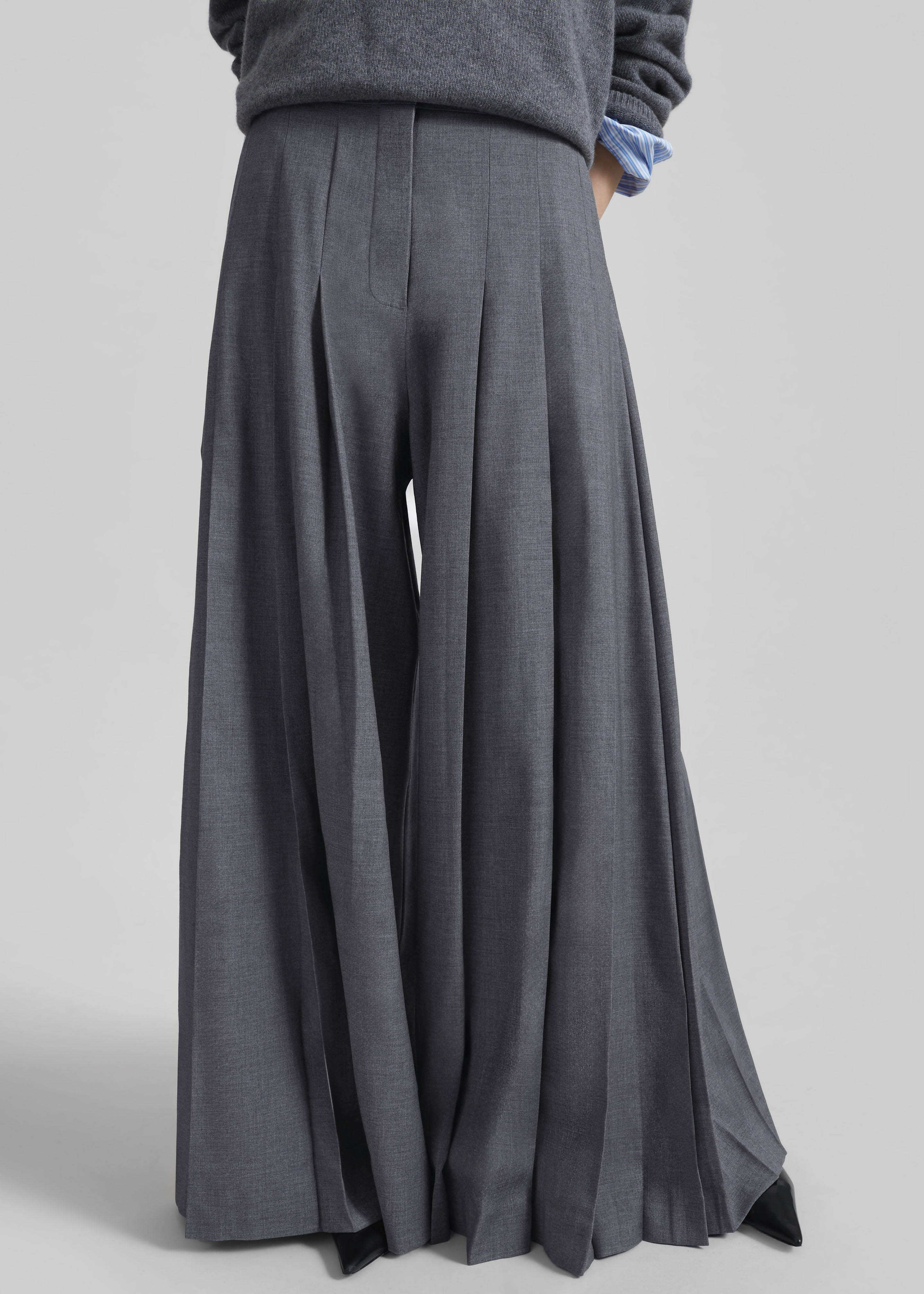 Carrick Pleated Wide Trousers - Dark Grey Melange - 9