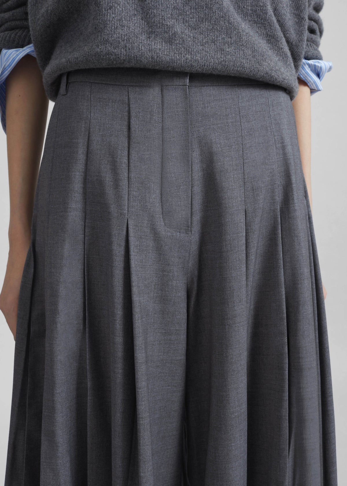 Carrick Pleated Wide Trousers - Dark Grey Melange - 6