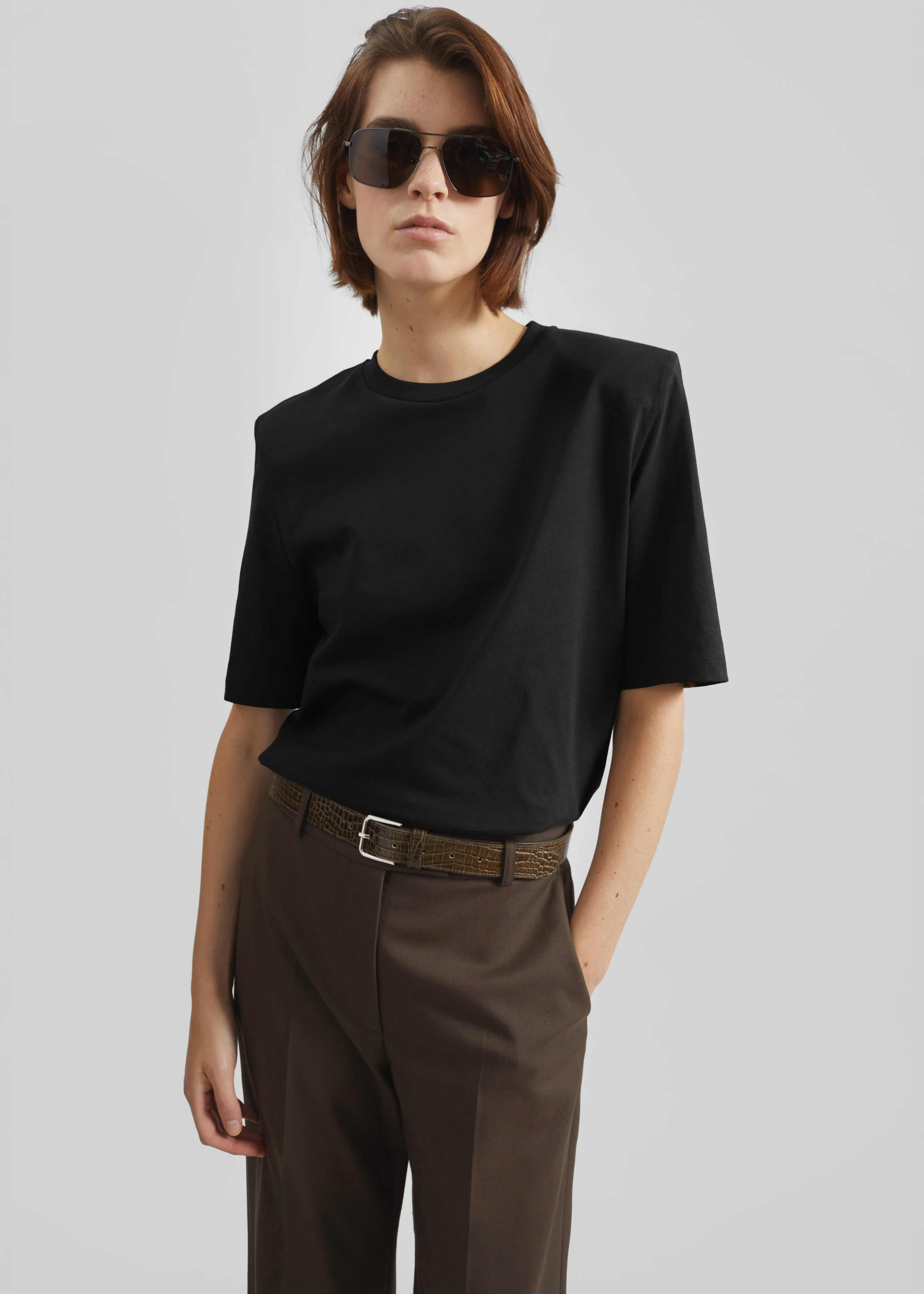 Carrington Padded Shoulder Tee - Black – The Frankie Shop