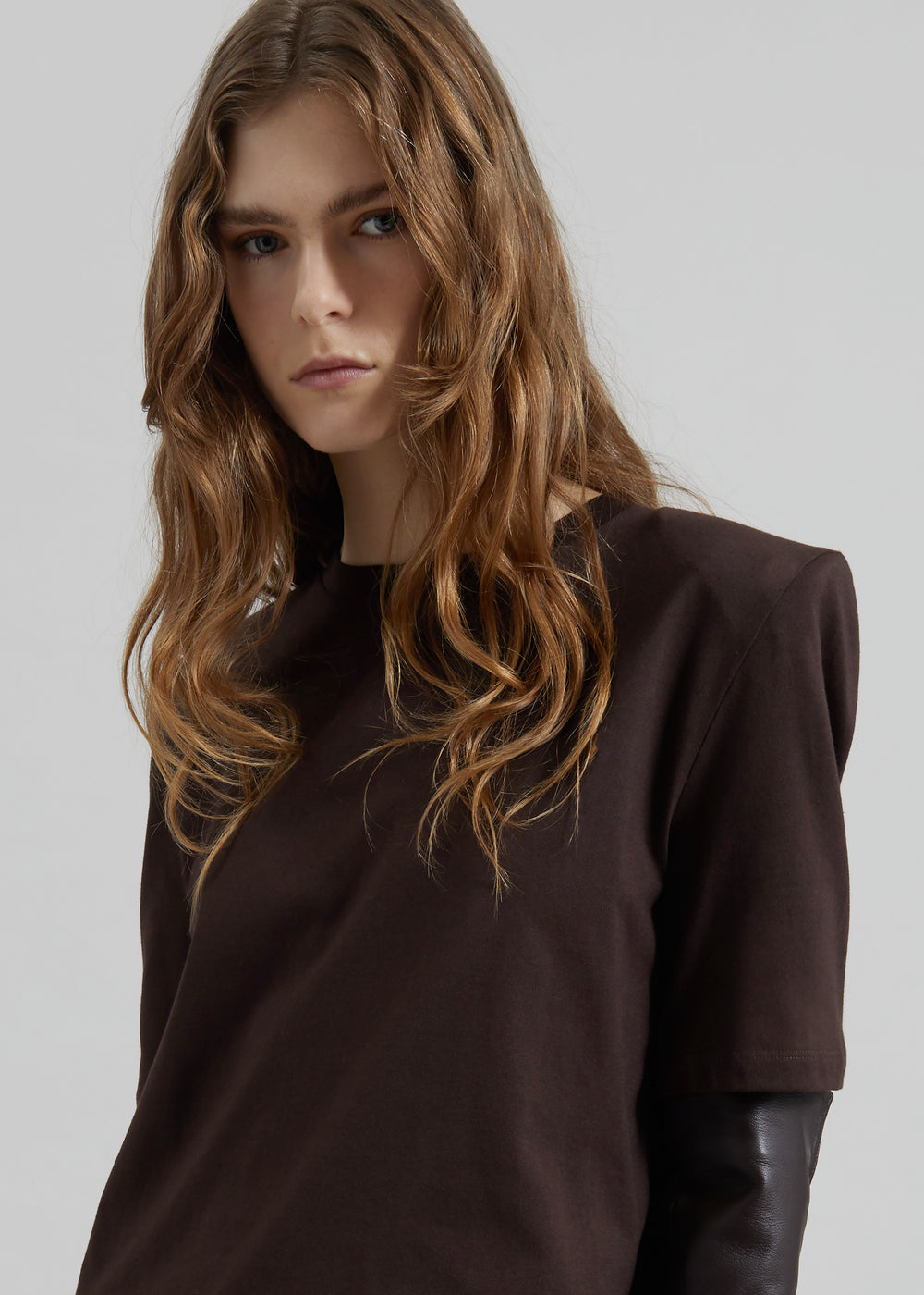 Carrington Padded Shoulder Tee - Brown - 1