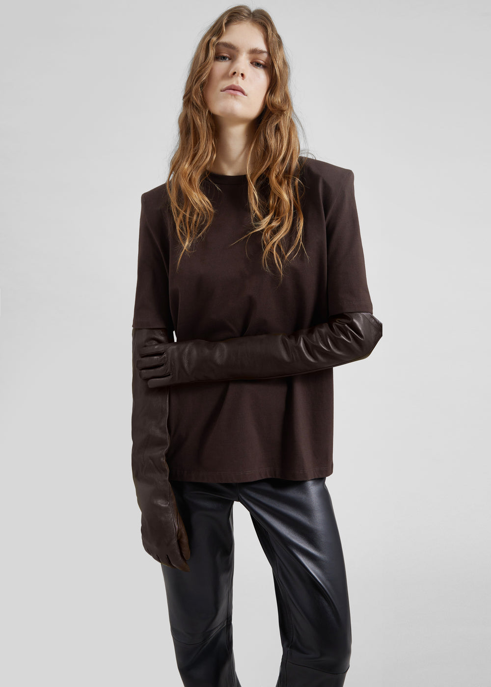 Carrington Padded Shoulder Tee - Brown