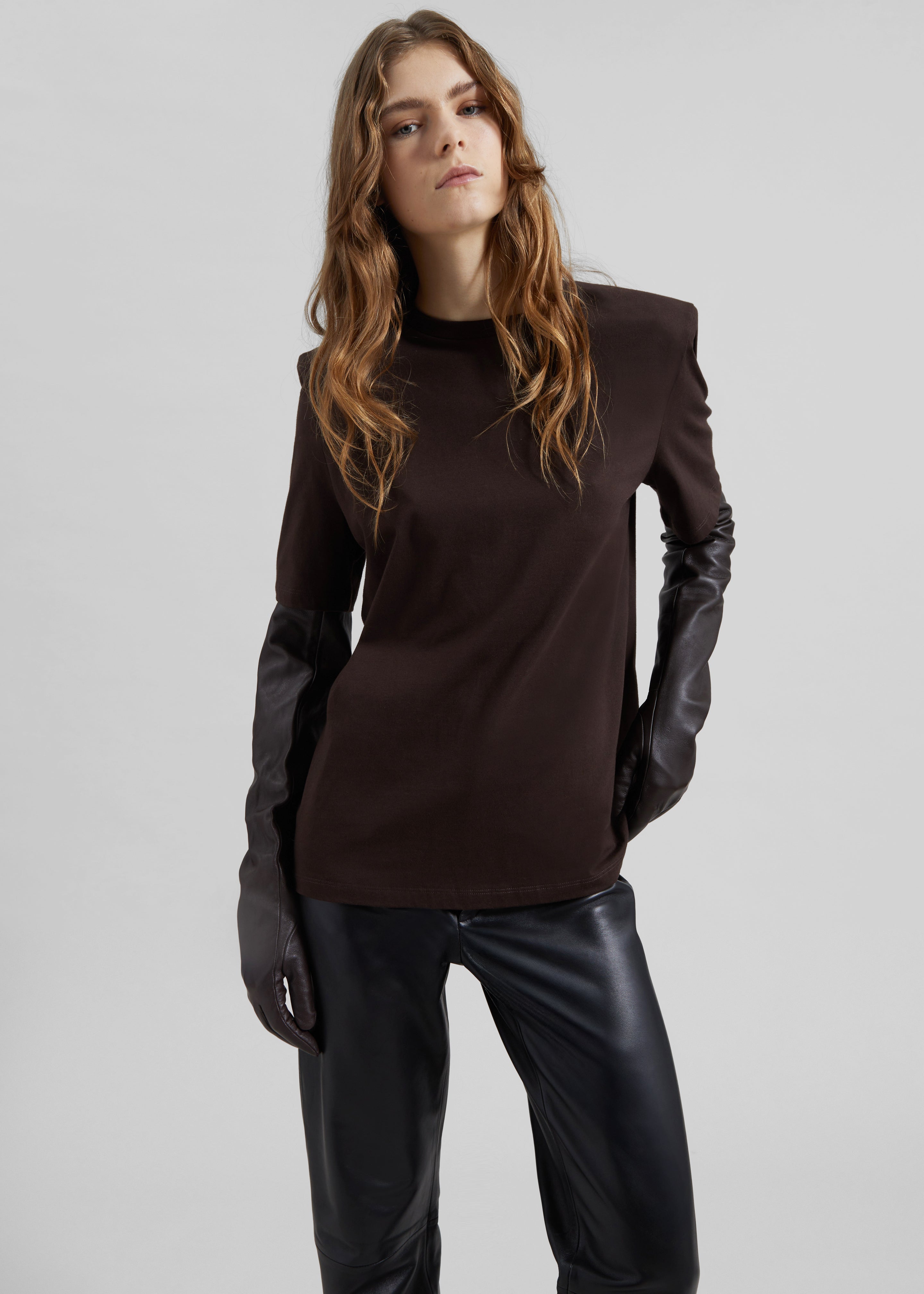 Carrington Padded Shoulder Tee - Brown - 5