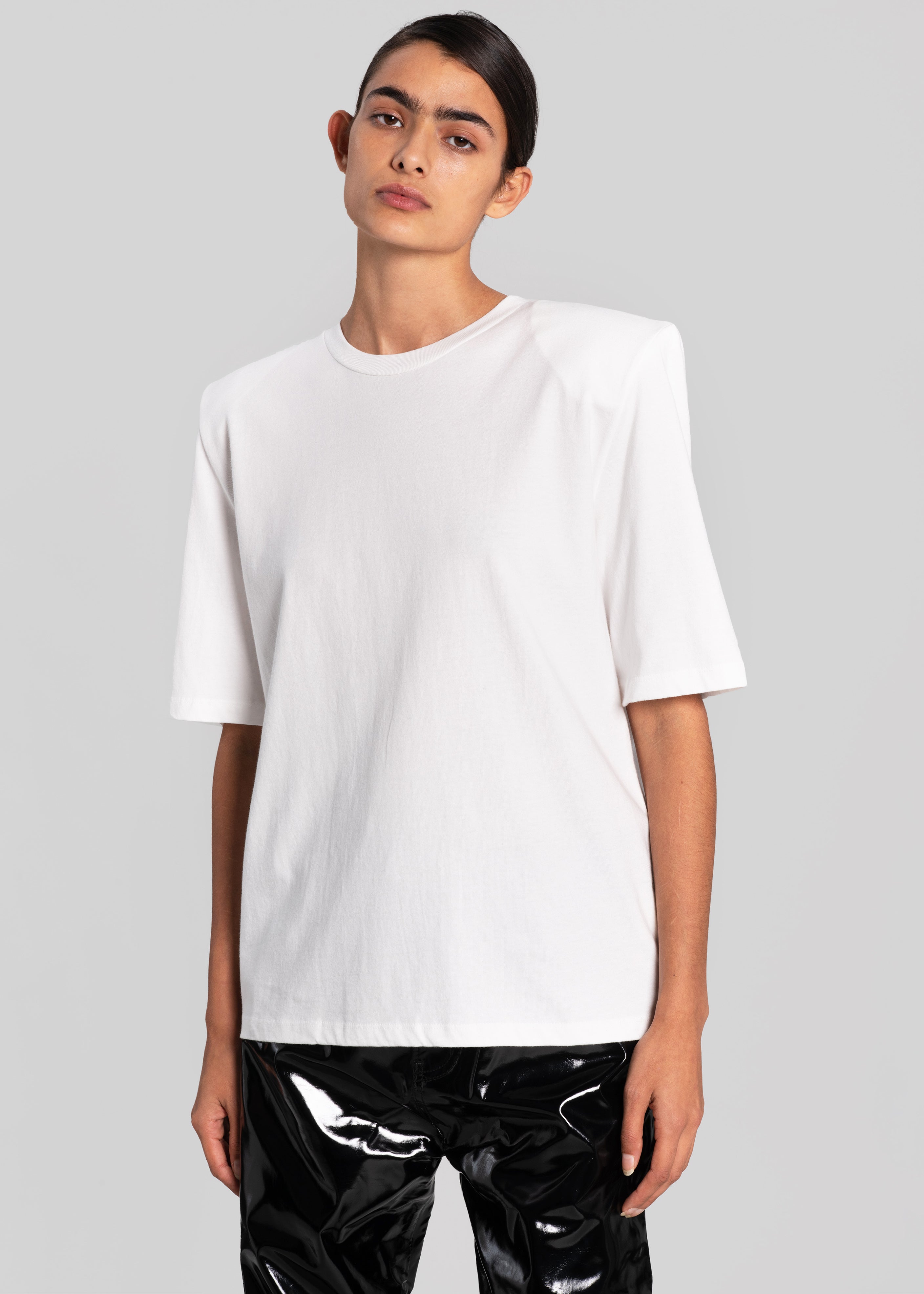 Carrington Padded Shoulder Tee - White – The Frankie Shop