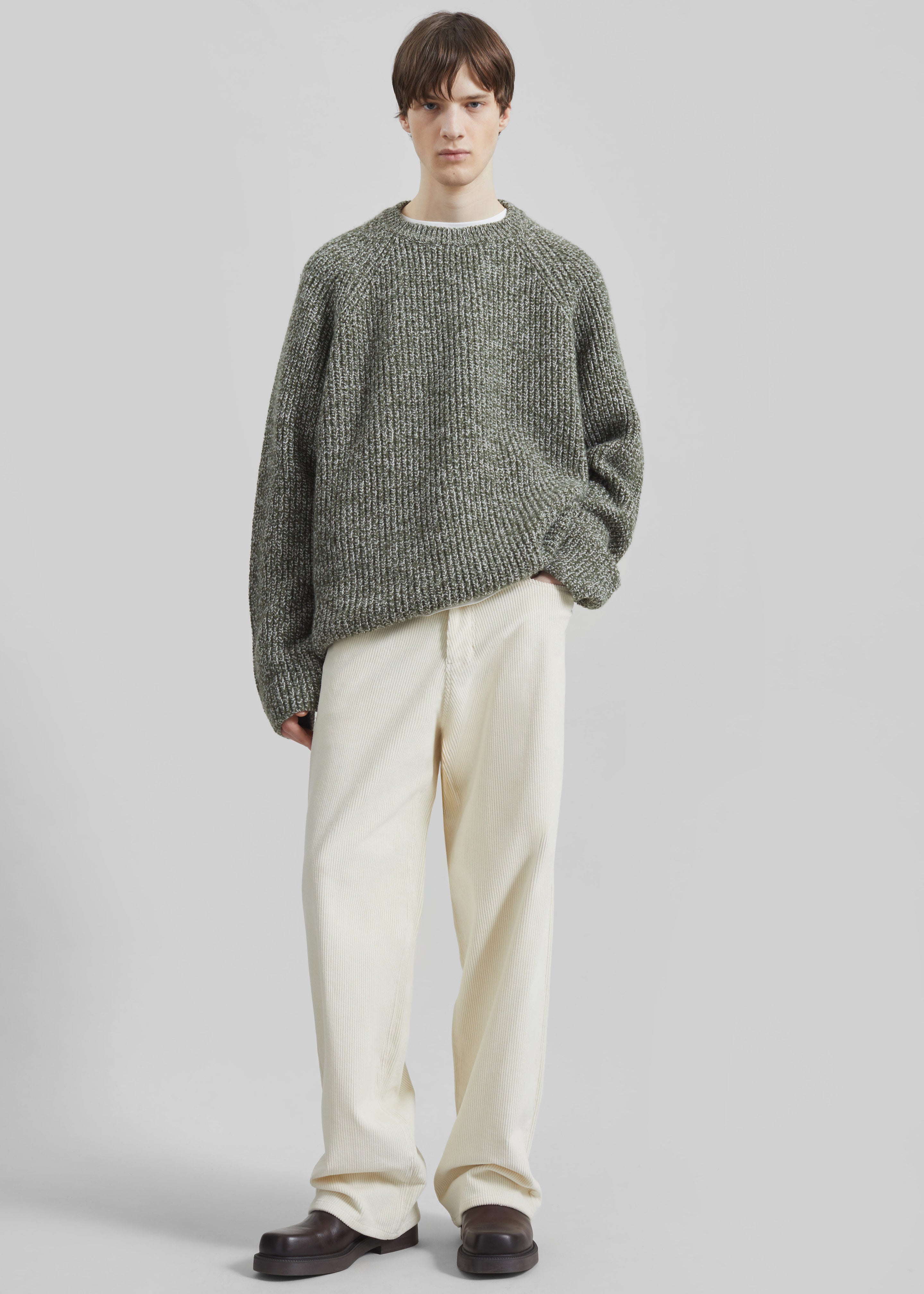 Carter Crew Neck Sweater - Olive/White - 6