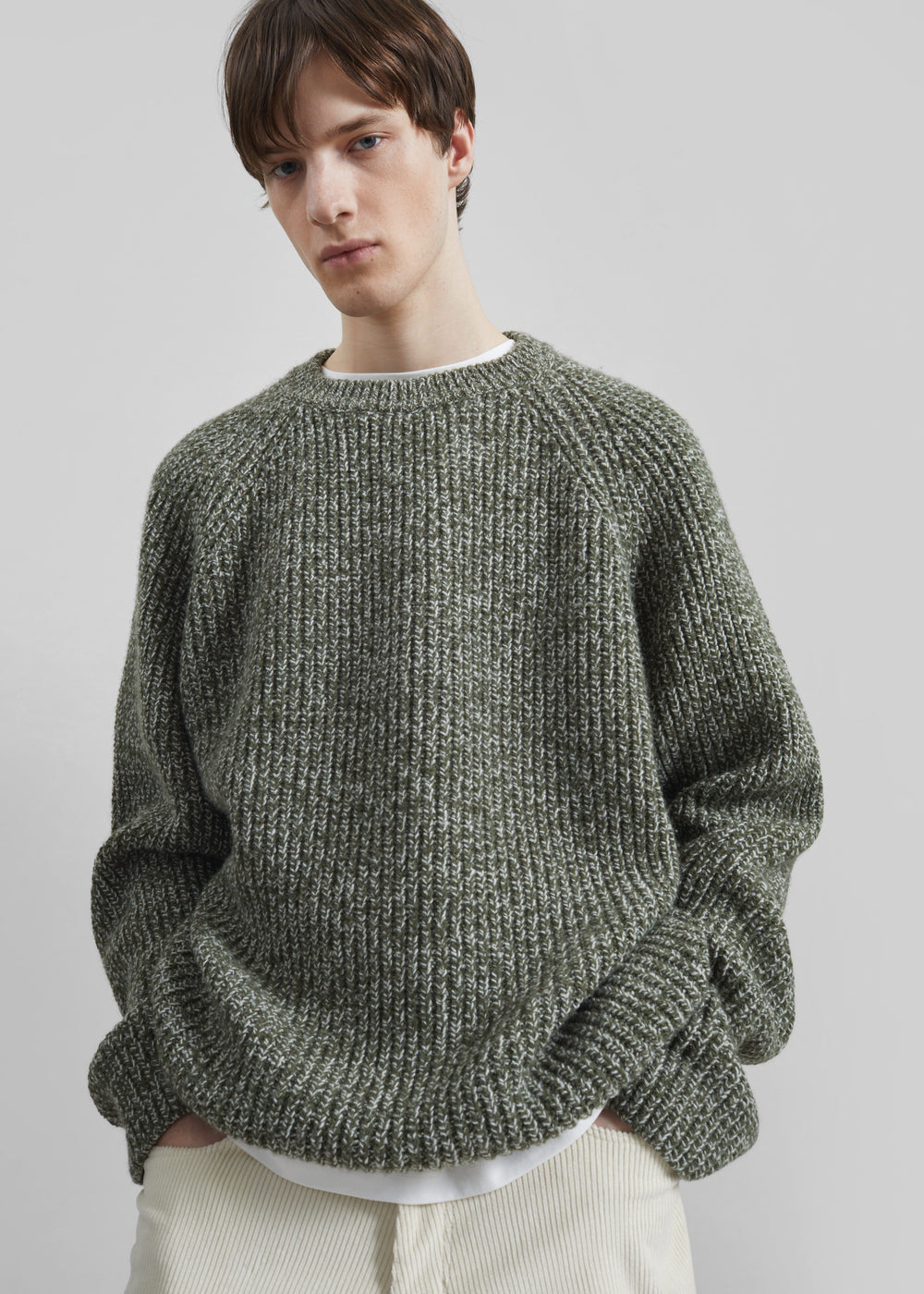 Carter Crew Neck Sweater - Olive/White - 1