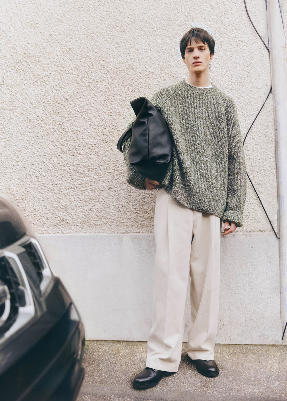 Carter Crew Neck Sweater - Olive/White