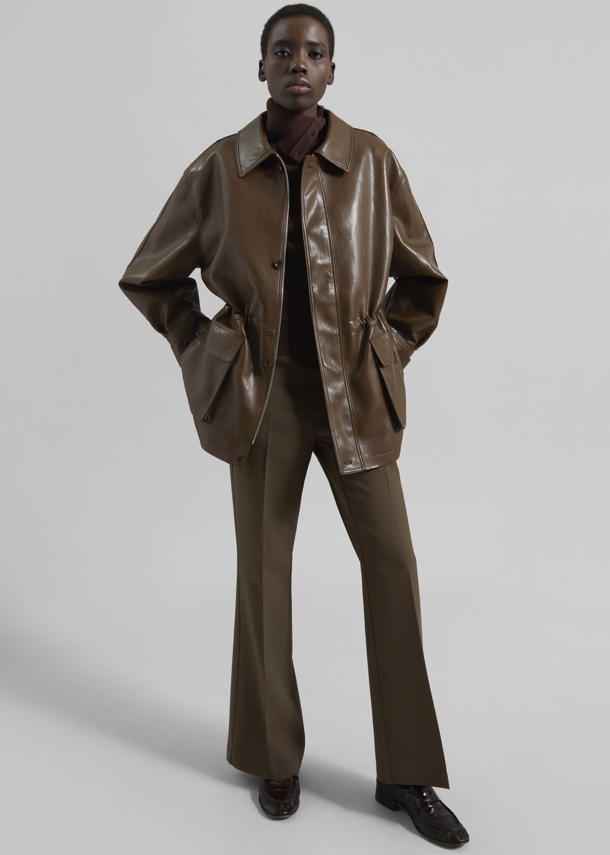 Cassel Faux Leather Jacket - Brown The Frankie Shop Cassel Faux Leather Jacket - Brown The Frankie Shop