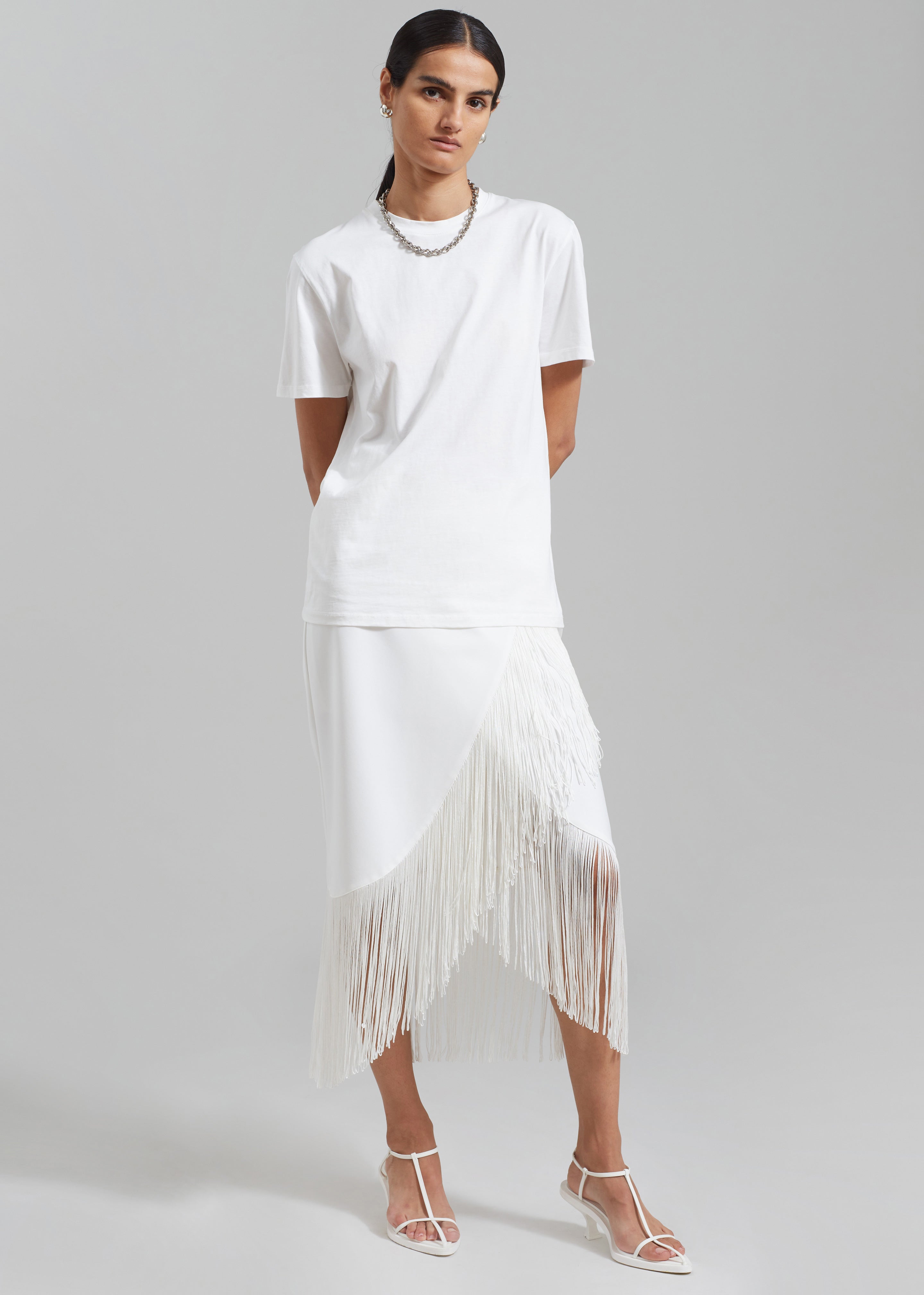 White fringe midi on sale skirt