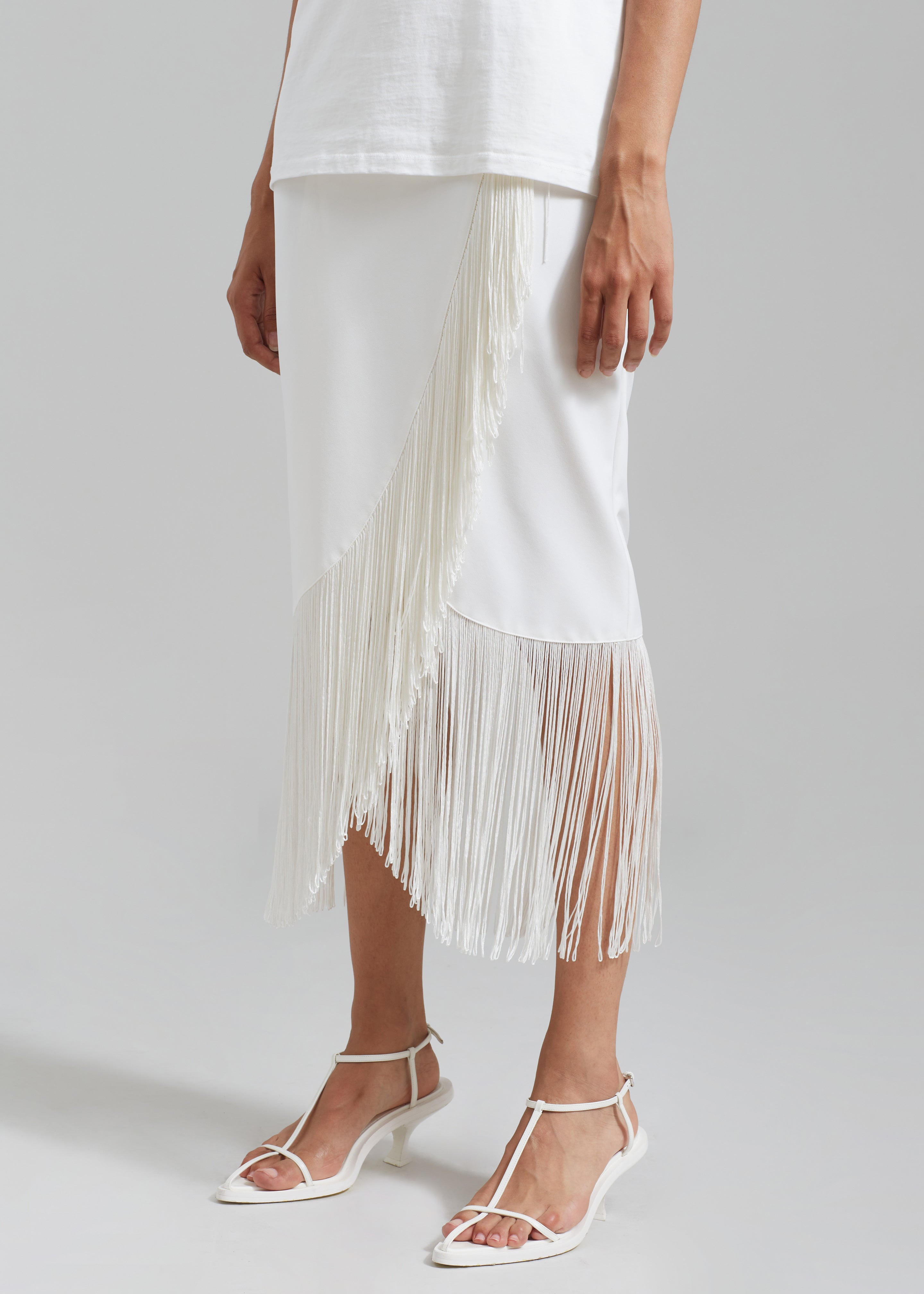 White fringe 2025 midi skirt