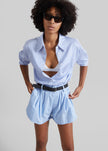 Castalia Cotton Gathered Shorts - Sky Blue
