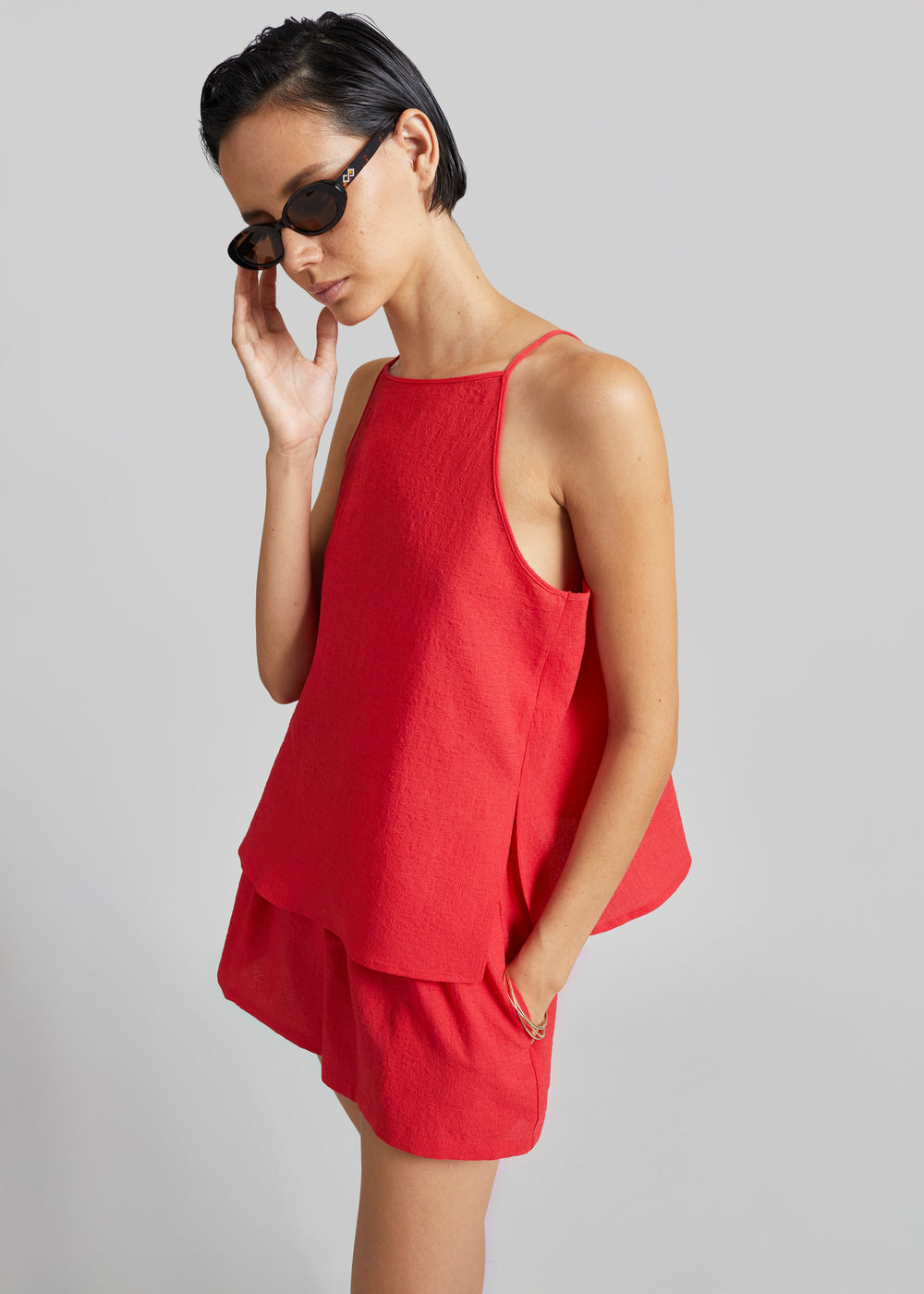 Cazaux Textured Boxy Top - Red