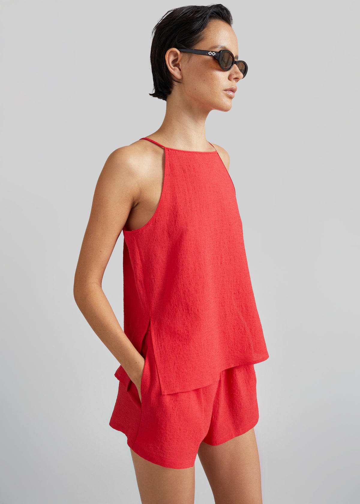 Cazaux Textured Boxy Top - Red - 5