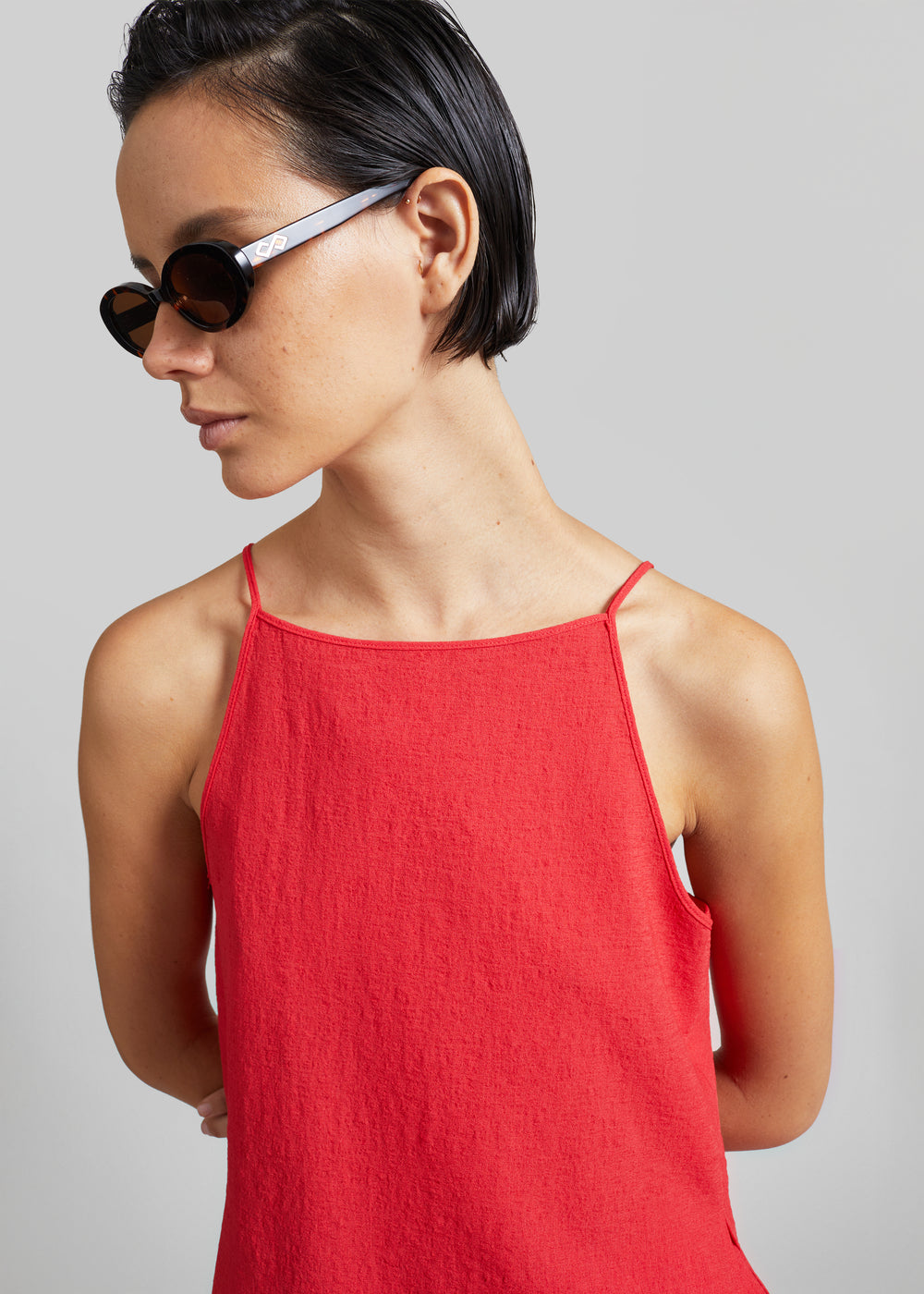 Cazaux Textured Boxy Top - Red - 1