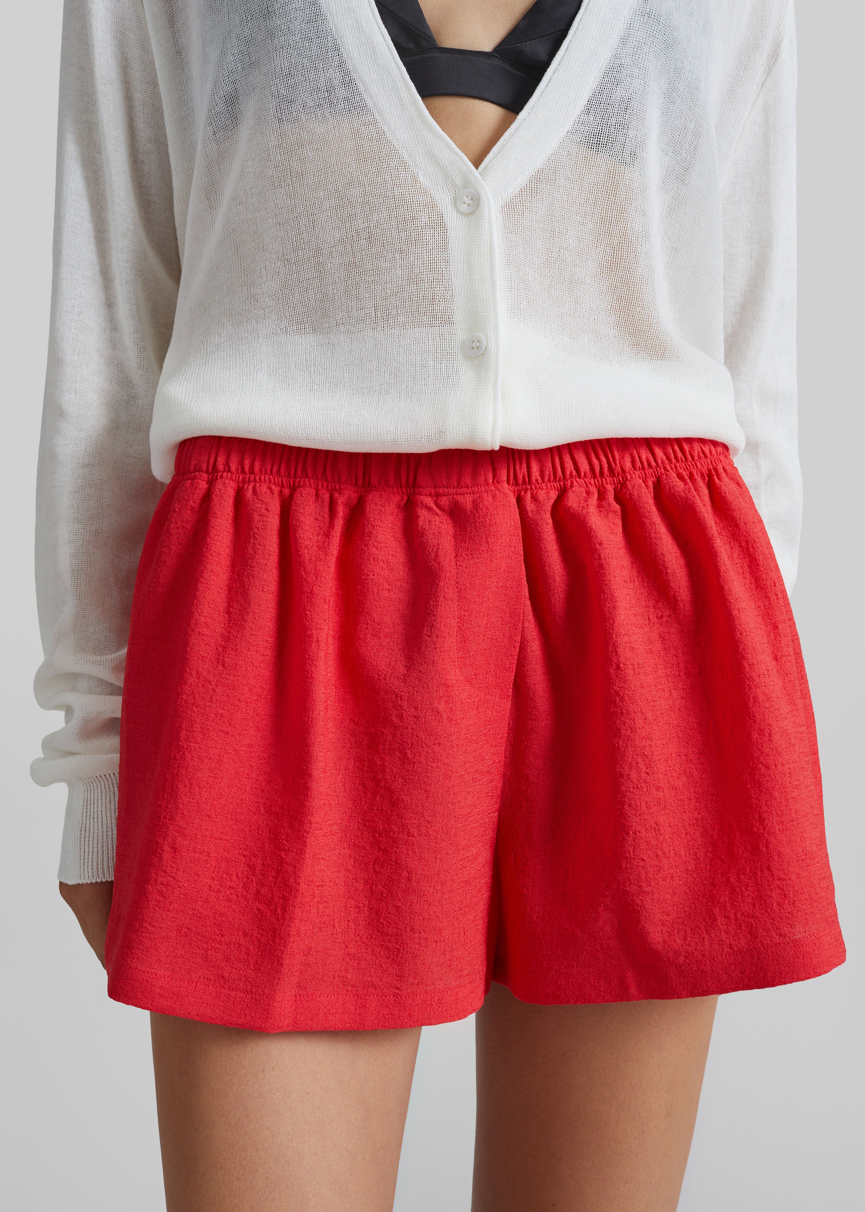Cazaux Textured Mini Shorts - Red - 4