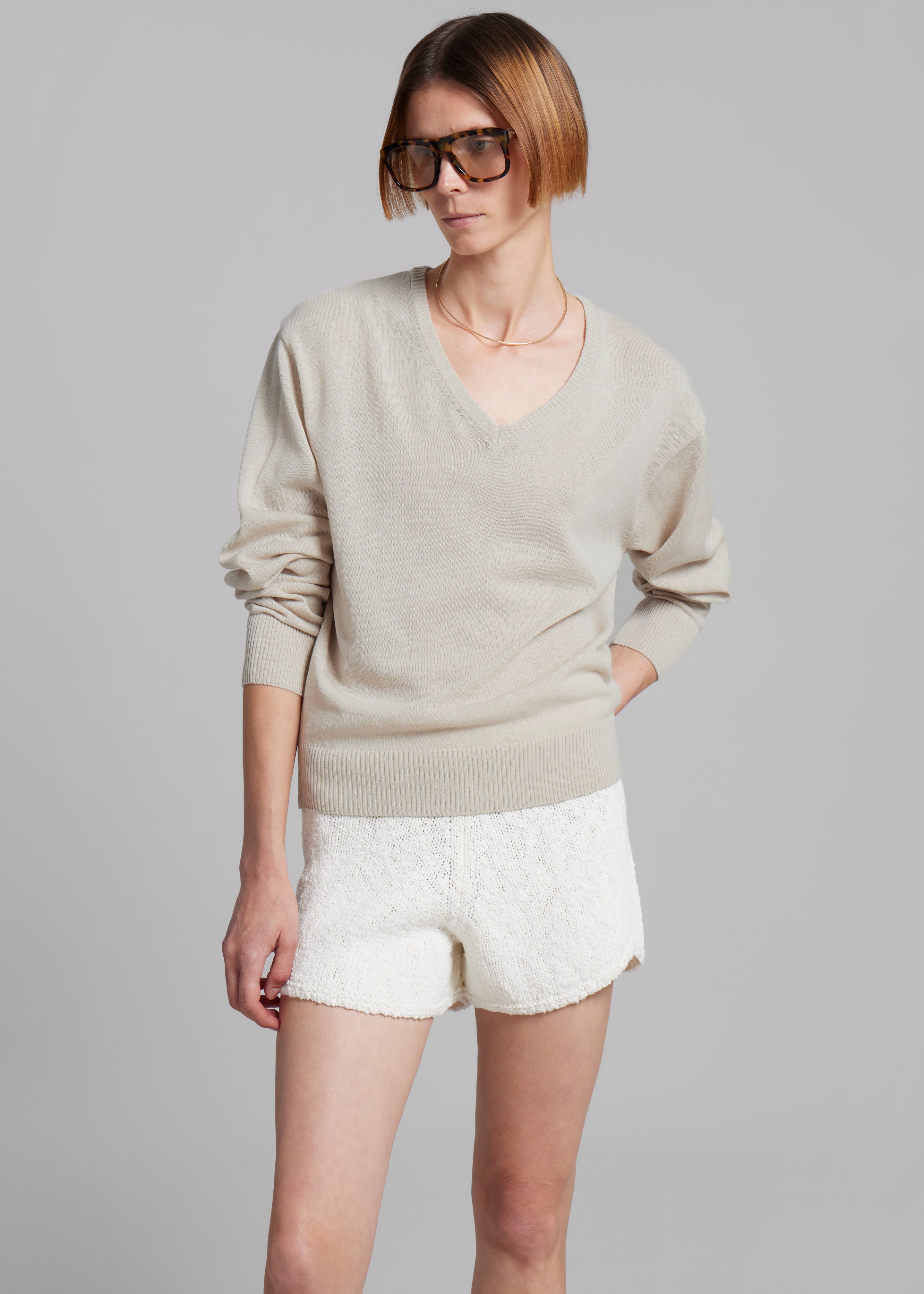 Cecilia Knitted Mini Shorts - Ivory - 7