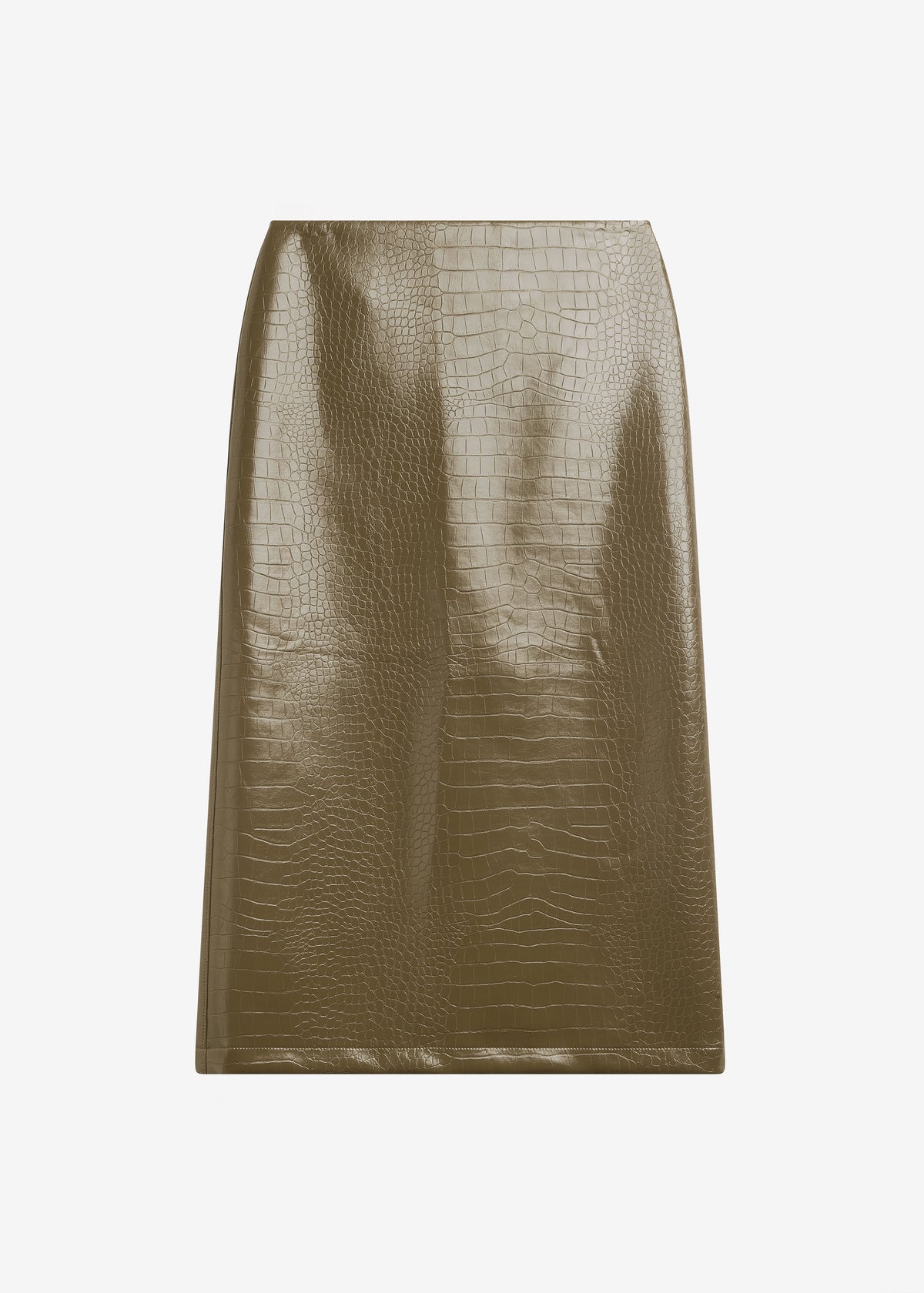 Cerys Faux Leather Croc Midi Skirt - Olive Brown - 11