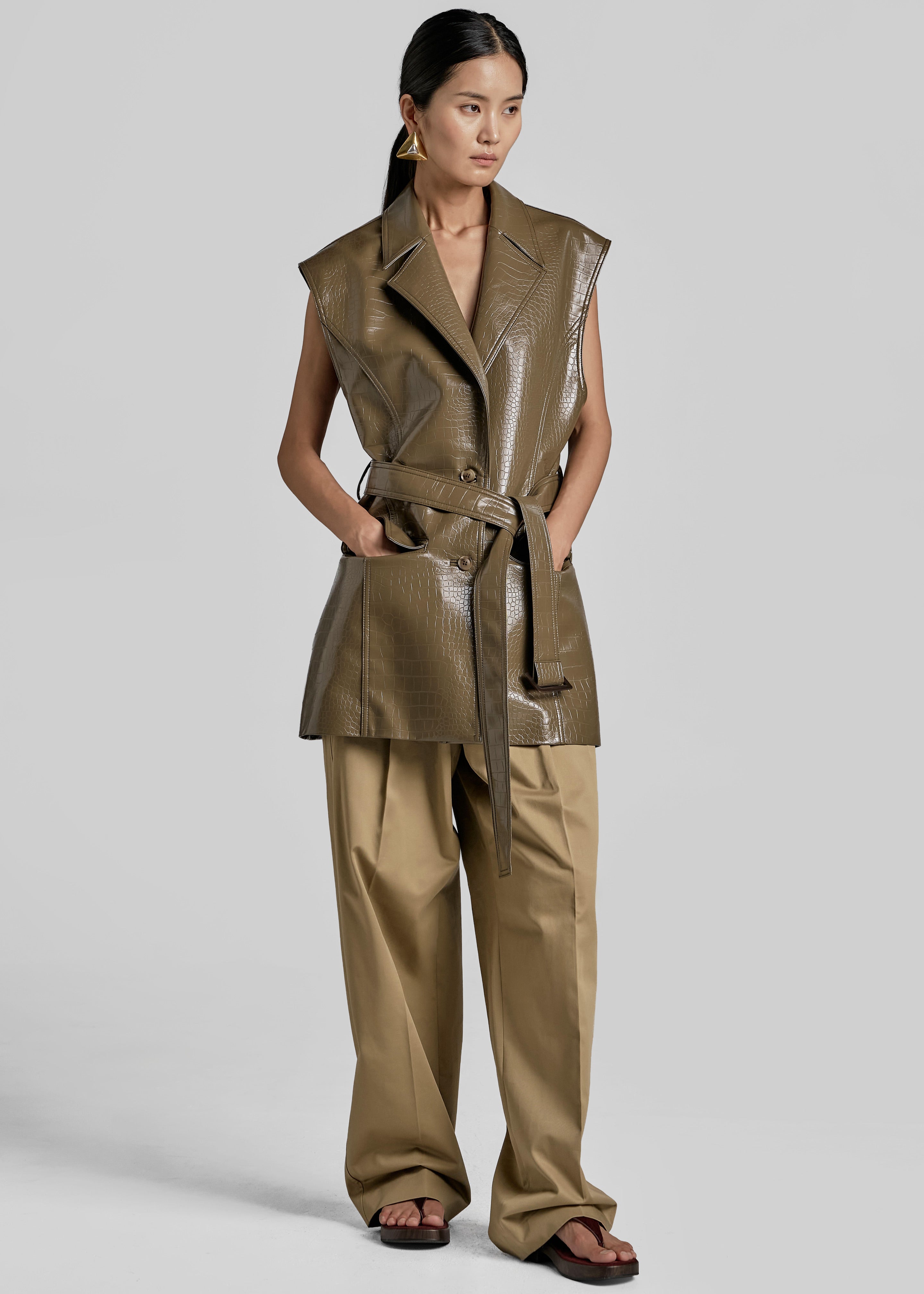 Cerys Faux Leather Croc Vest - Olive Brown - 4