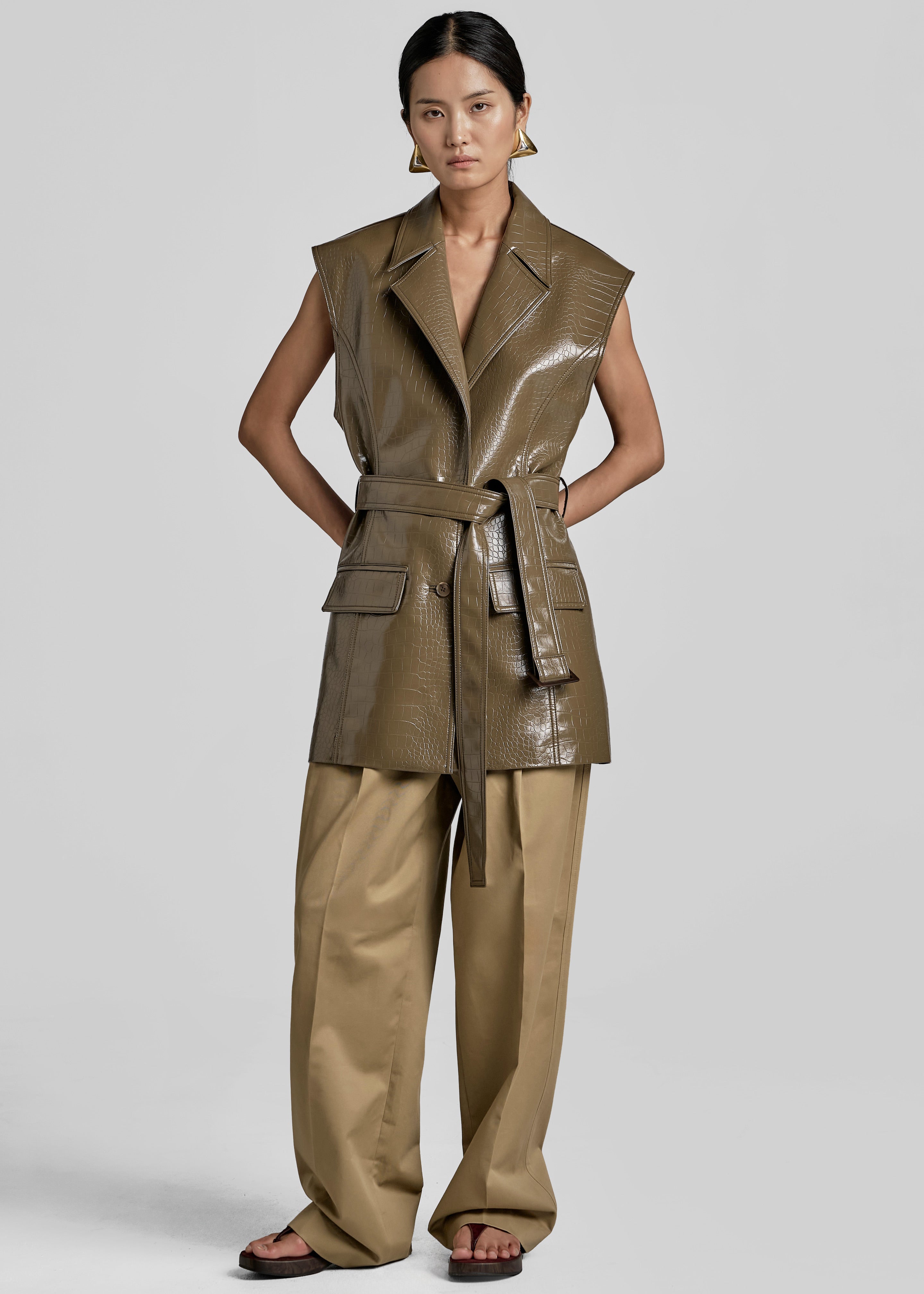 Cerys Faux Leather Croc Vest - Olive Brown - 5