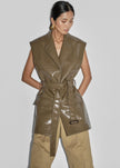 Cerys Faux Leather Croc Vest - Olive Brown