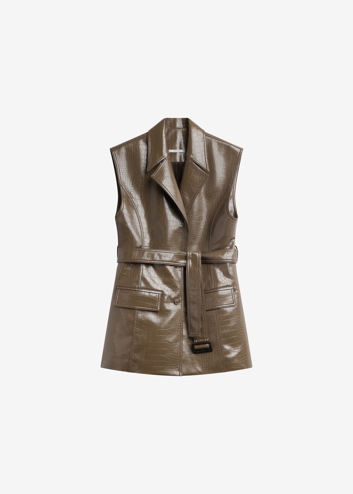 Cerys Faux Leather Croc Vest - Olive Brown - 9