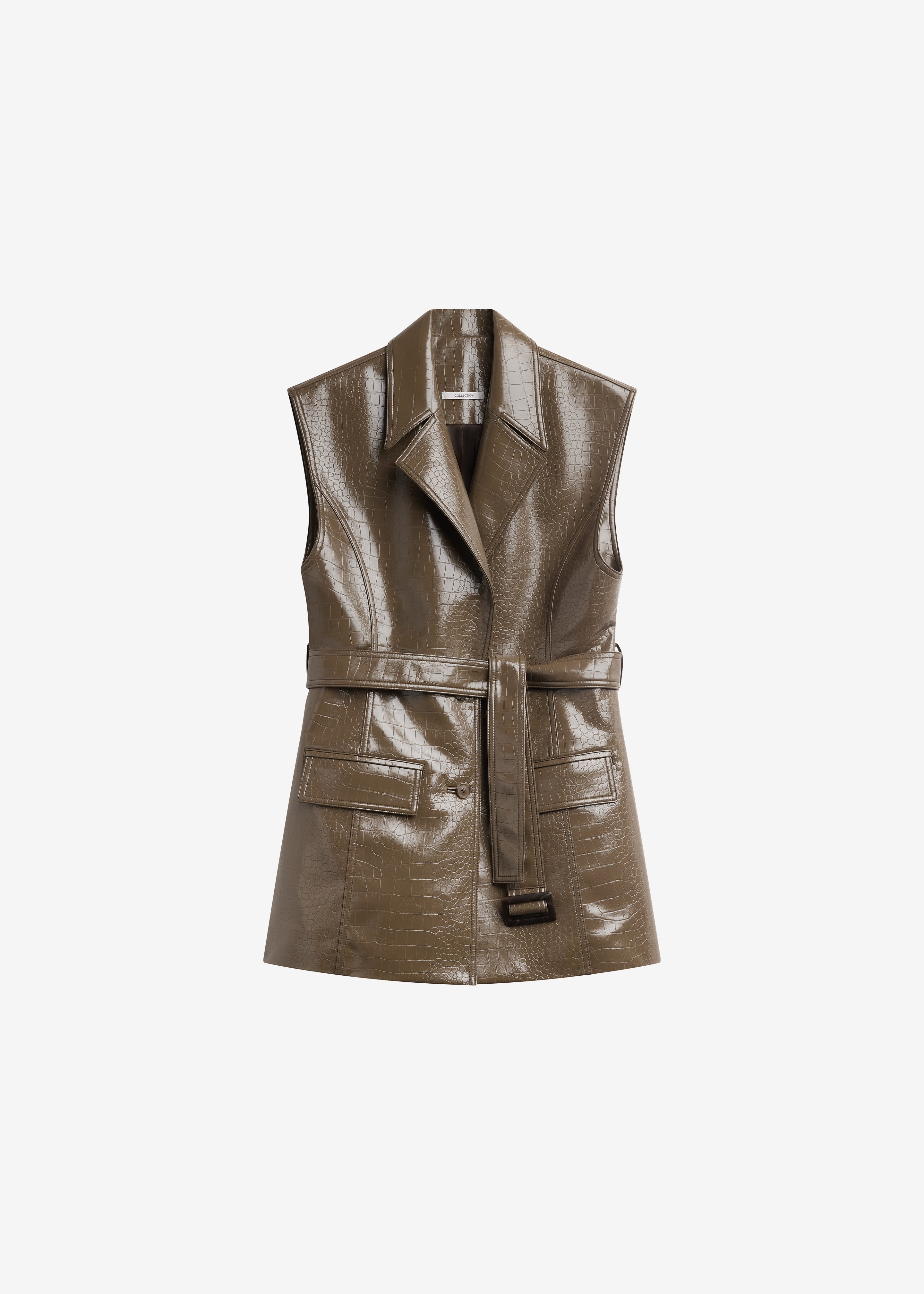 Cerys Faux Leather Croc Vest - Olive Brown - 9