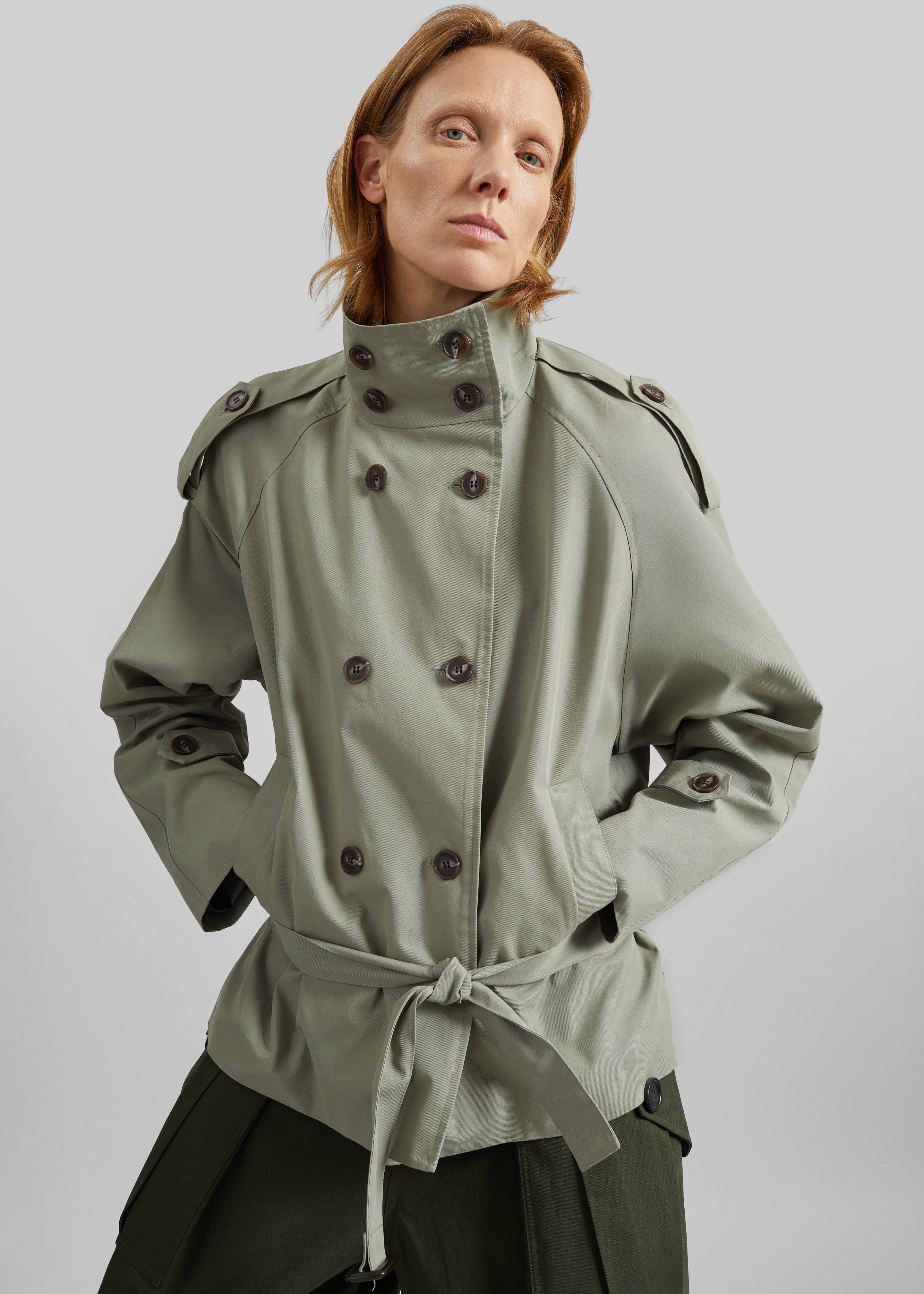 Charonne Scarf Short Trench - Sage - 3
