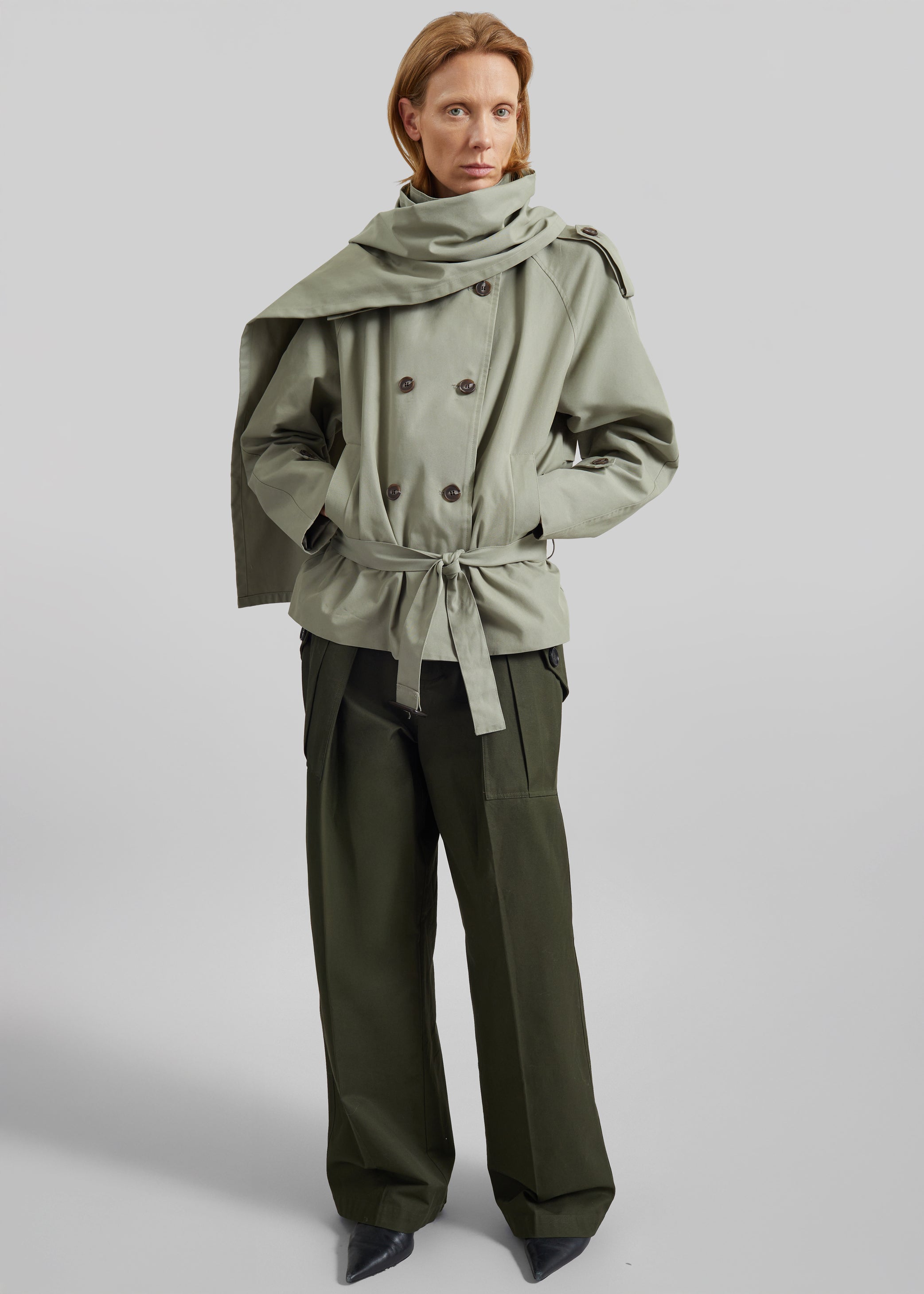 Shop the look image for Charonne Scarf Short Trench - Sage