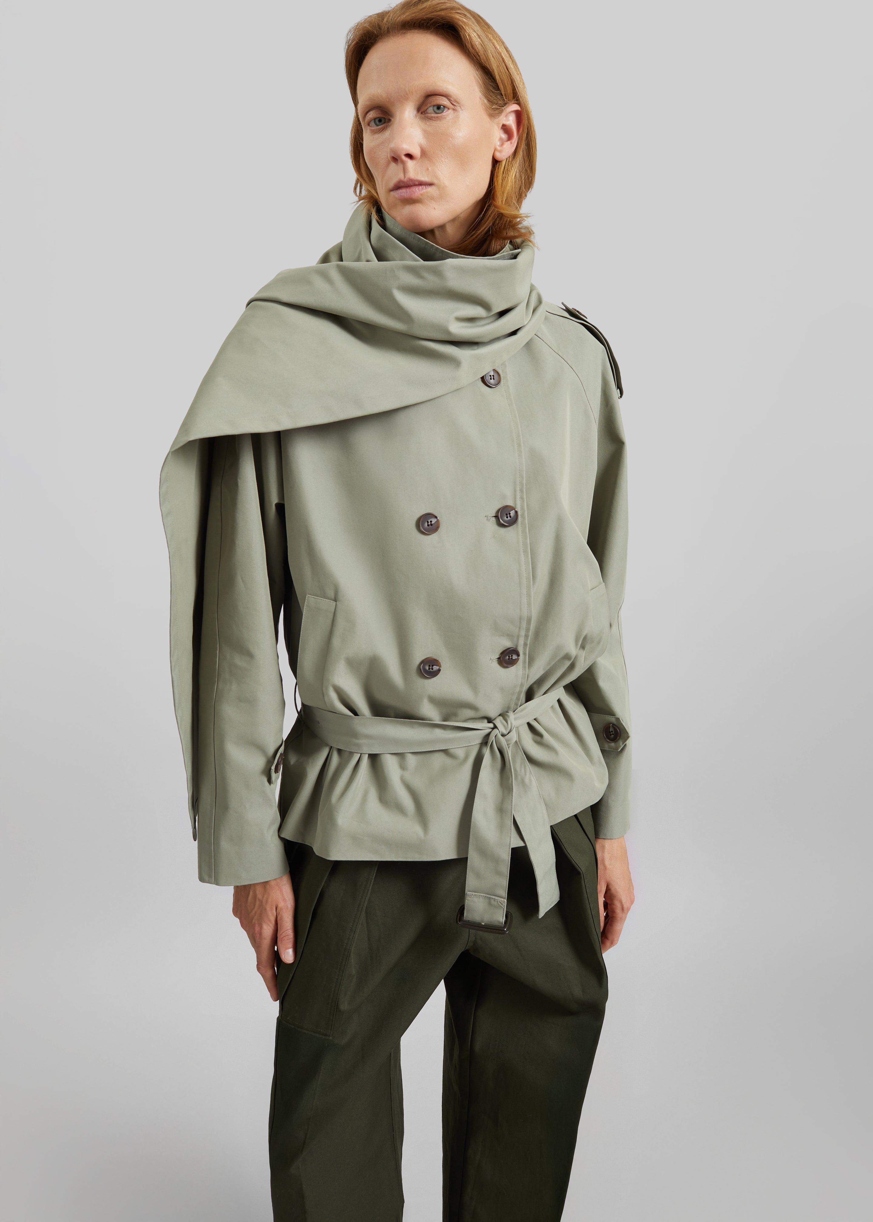 Charonne Scarf Short Trench - Sage - 7
