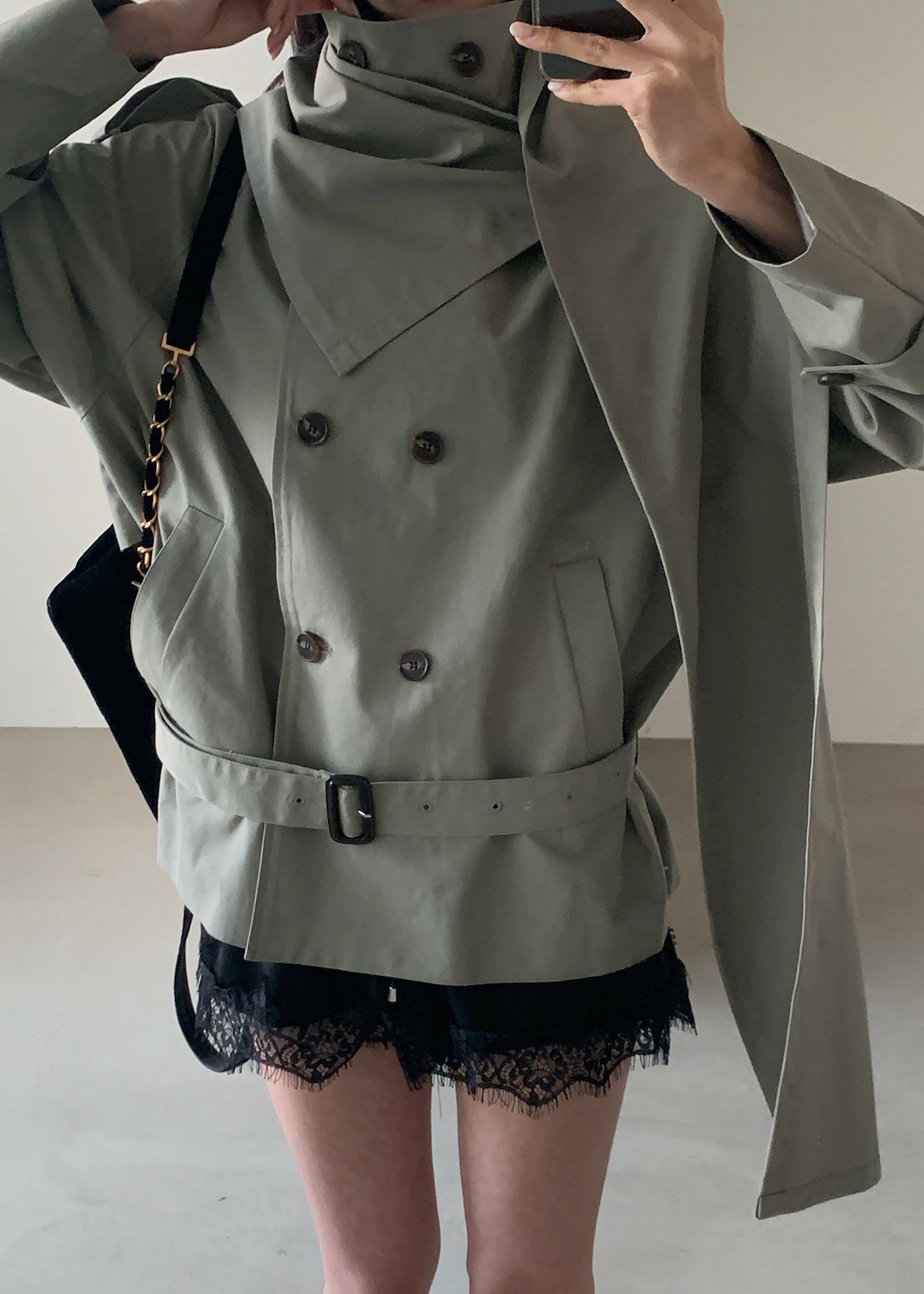 Charonne Scarf Short Trench - Sage - 2