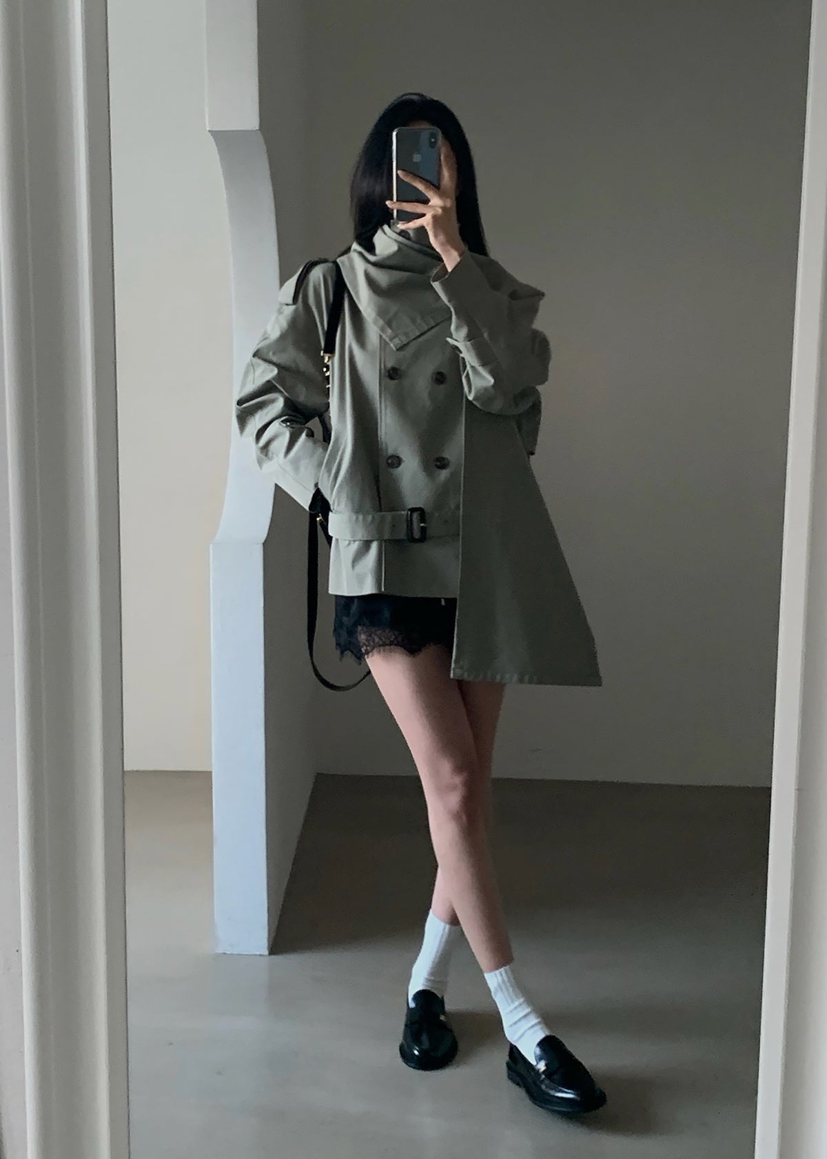 Charonne Scarf Short Trench - Sage - 1