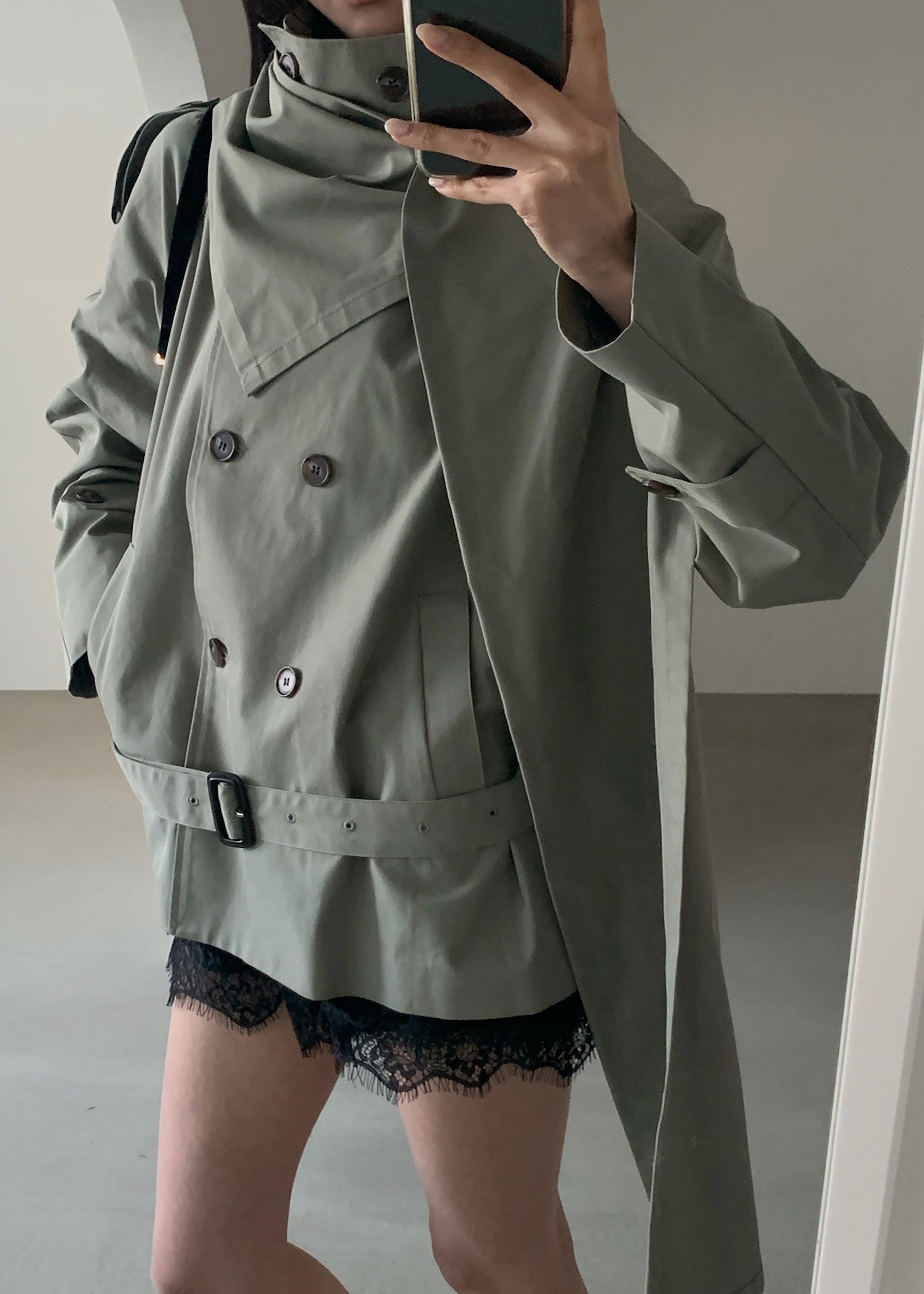 Charonne Scarf Short Trench - Sage - 6