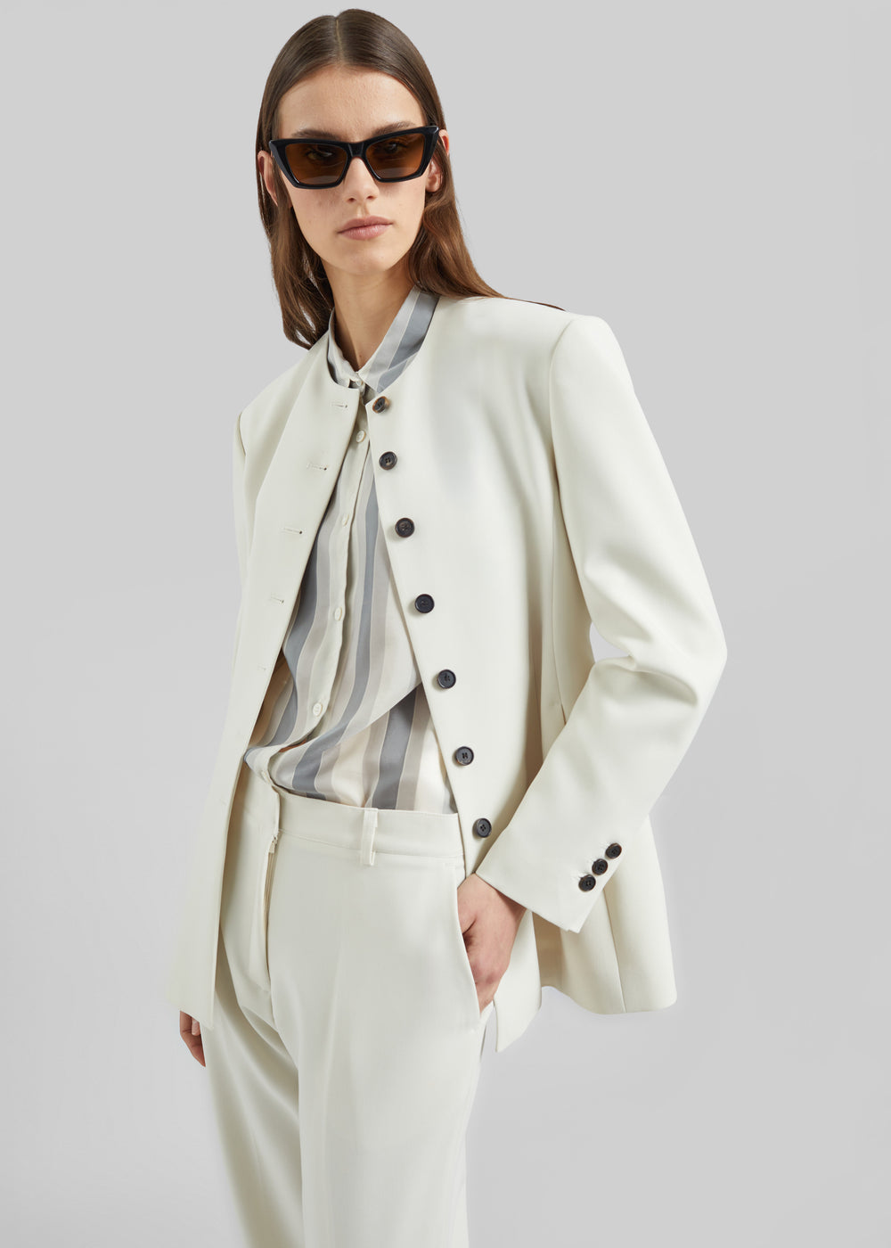 Chesnay Collarless Blazer - Cream - 1