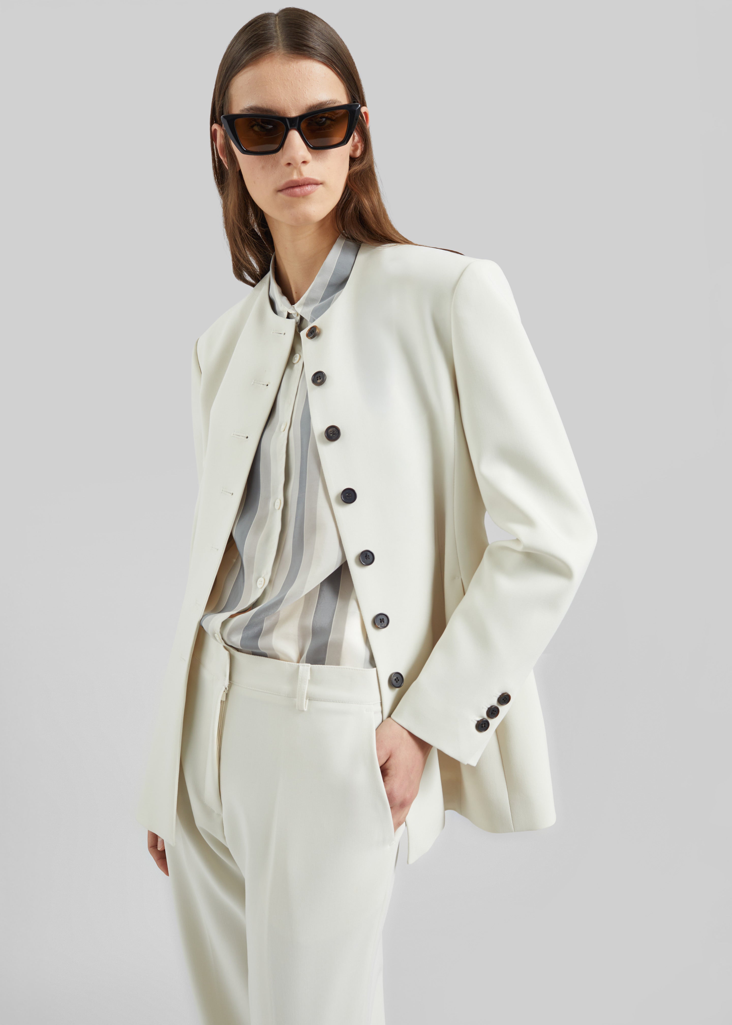 Chesnay Collarless Blazer - Cream - 2