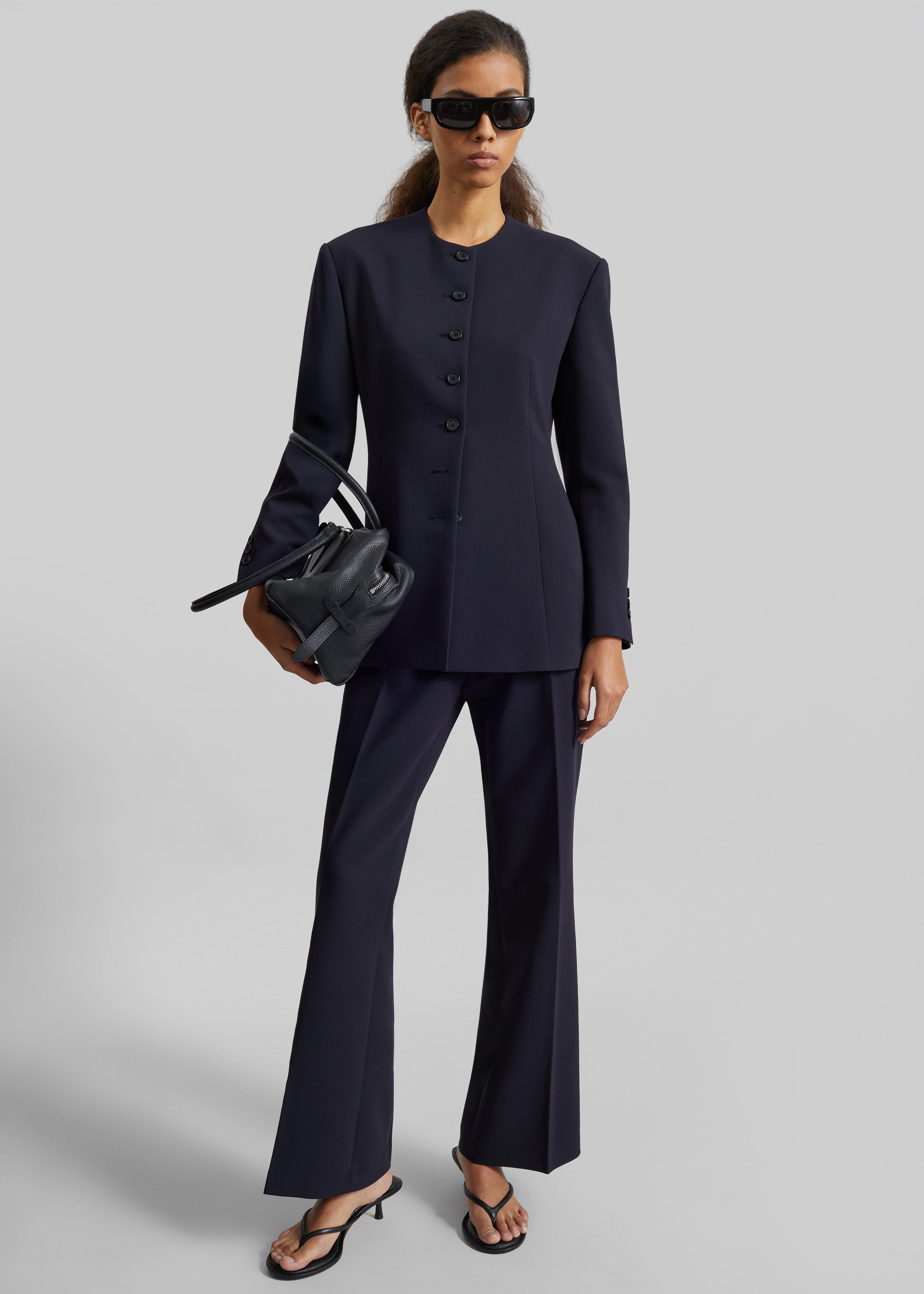 Chesnay Collarless Blazer - Navy – The Frankie Shop