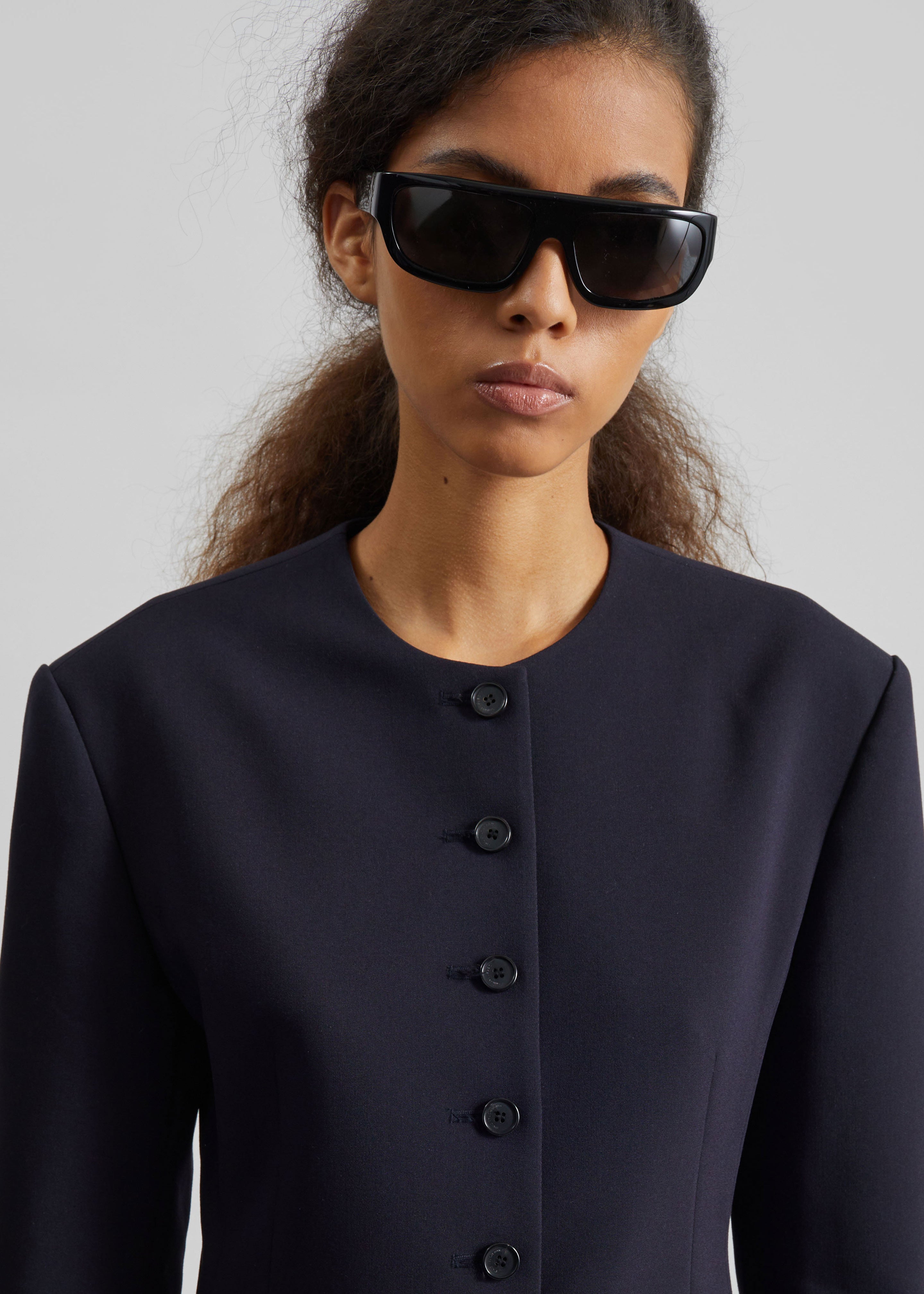 Chesnay Collarless Blazer - Navy - 3