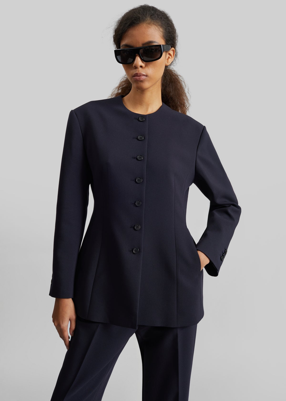 Chesnay Collarless Blazer - Navy - 5