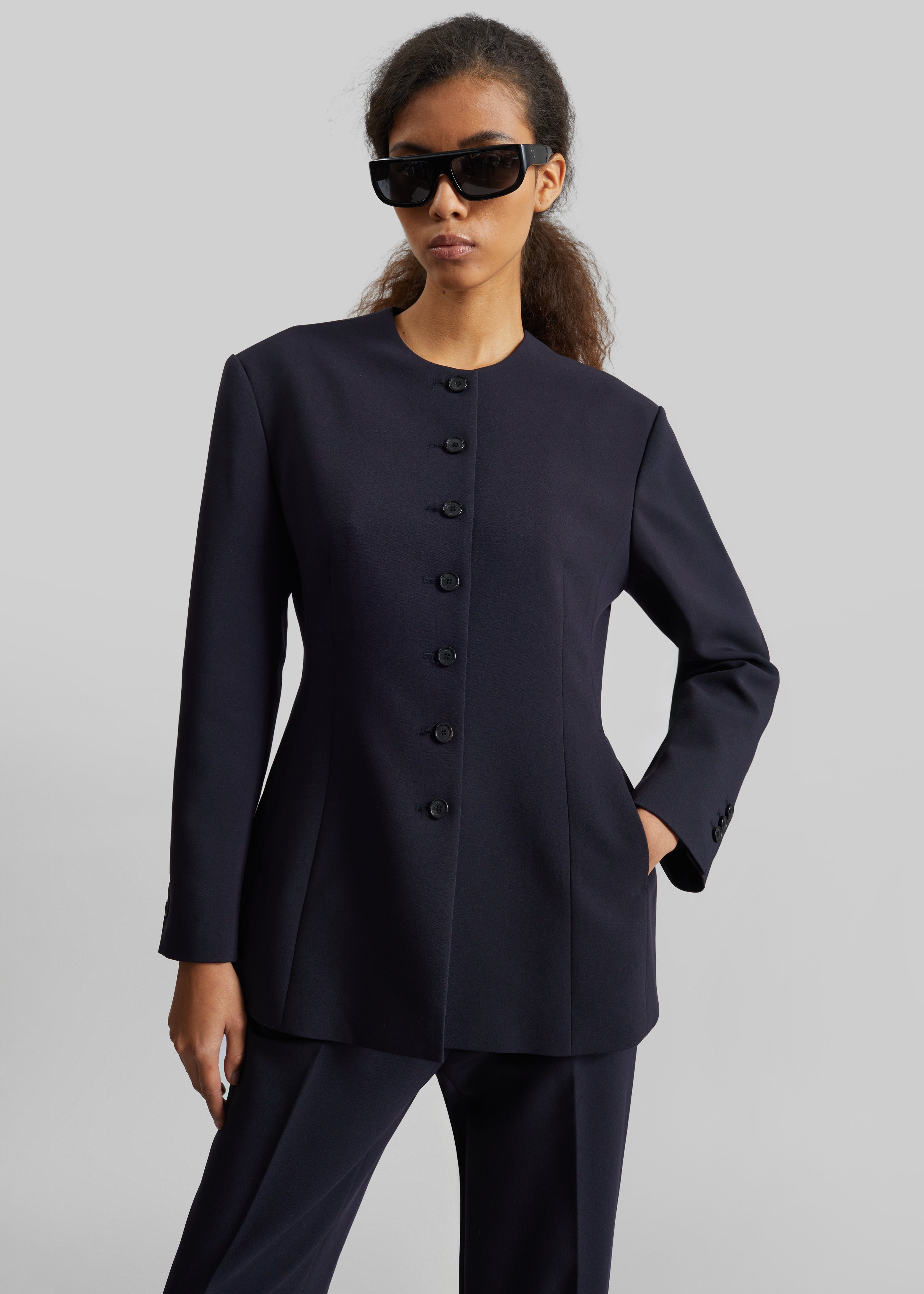 Chesnay Collarless Blazer - Navy - 5