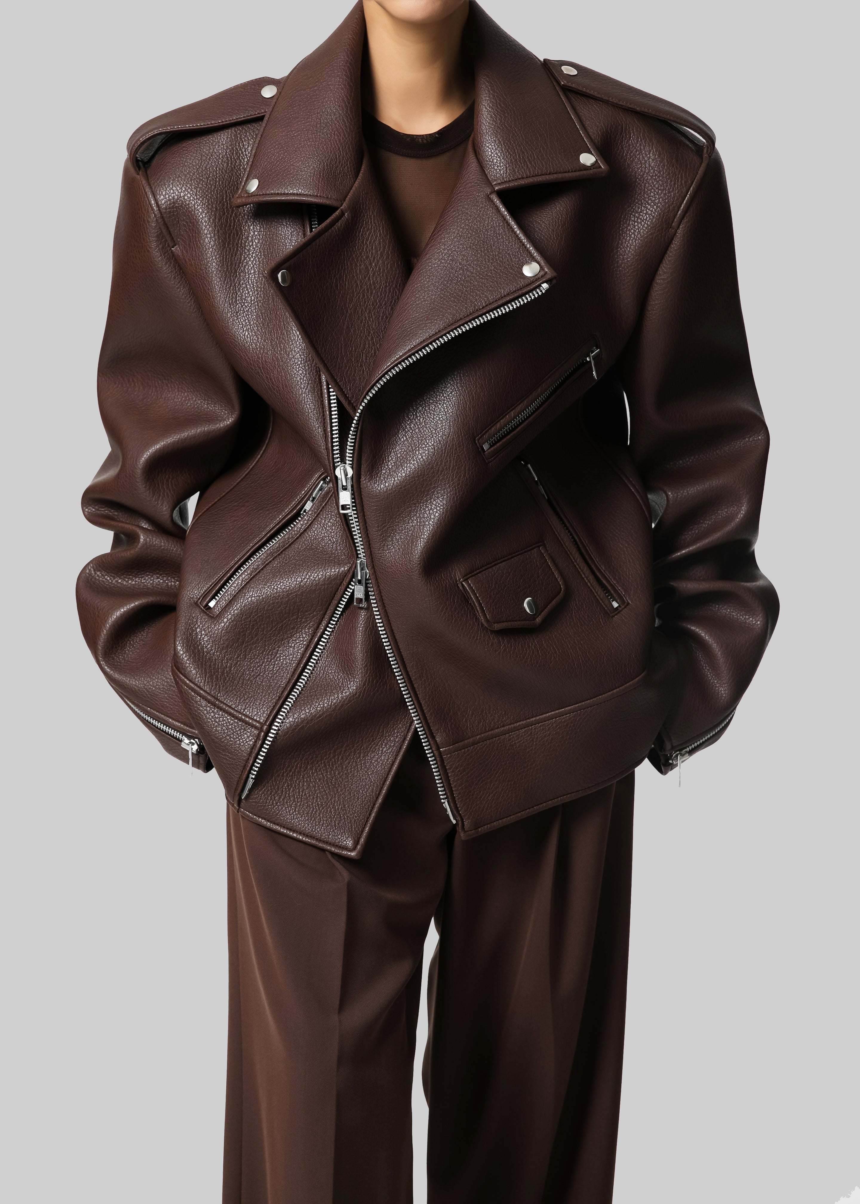 Chicago Oversized Biker Jacket - Brown – The Frankie Shop