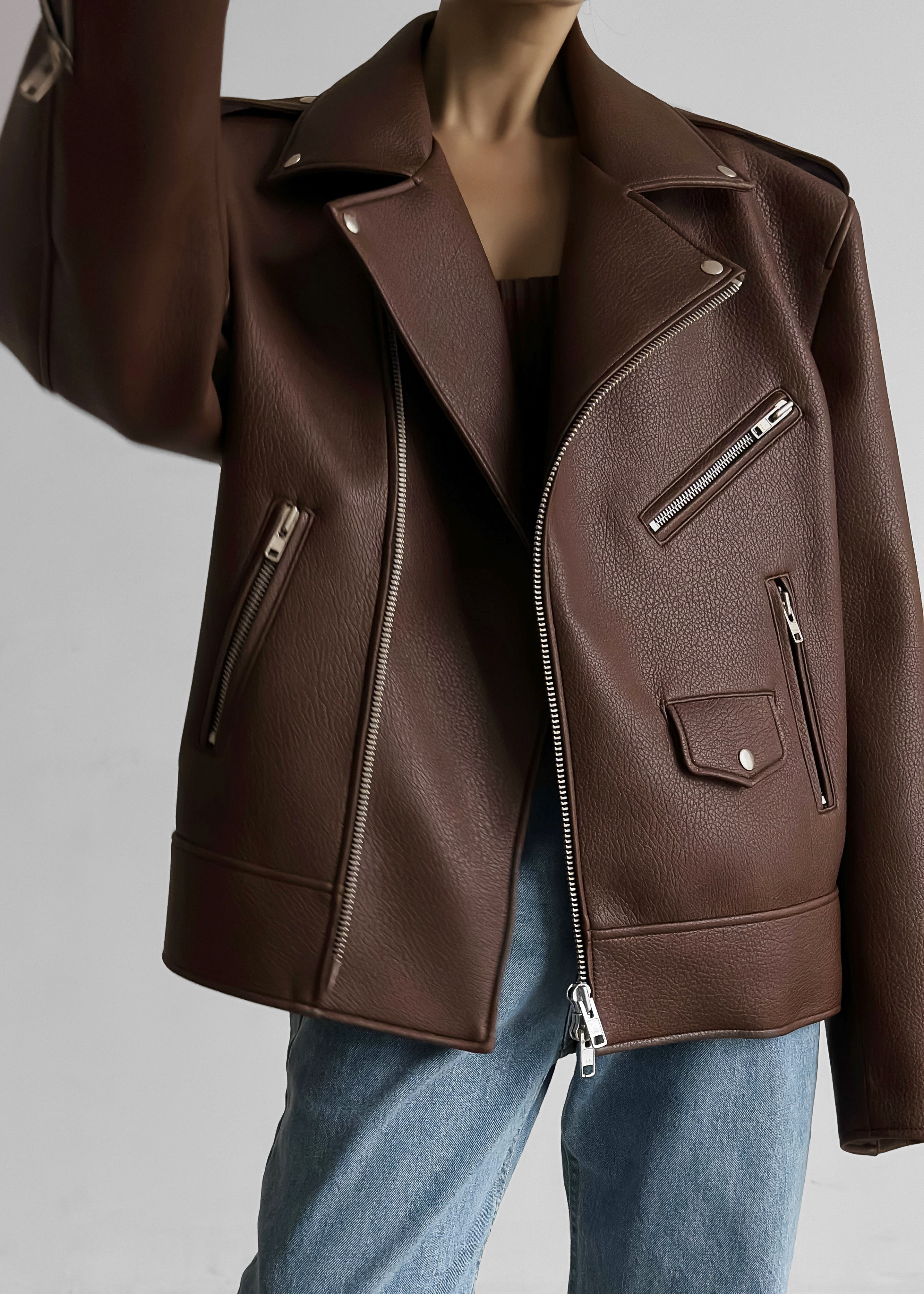 Chicago Oversized Biker Jacket - Brown – The Frankie Shop