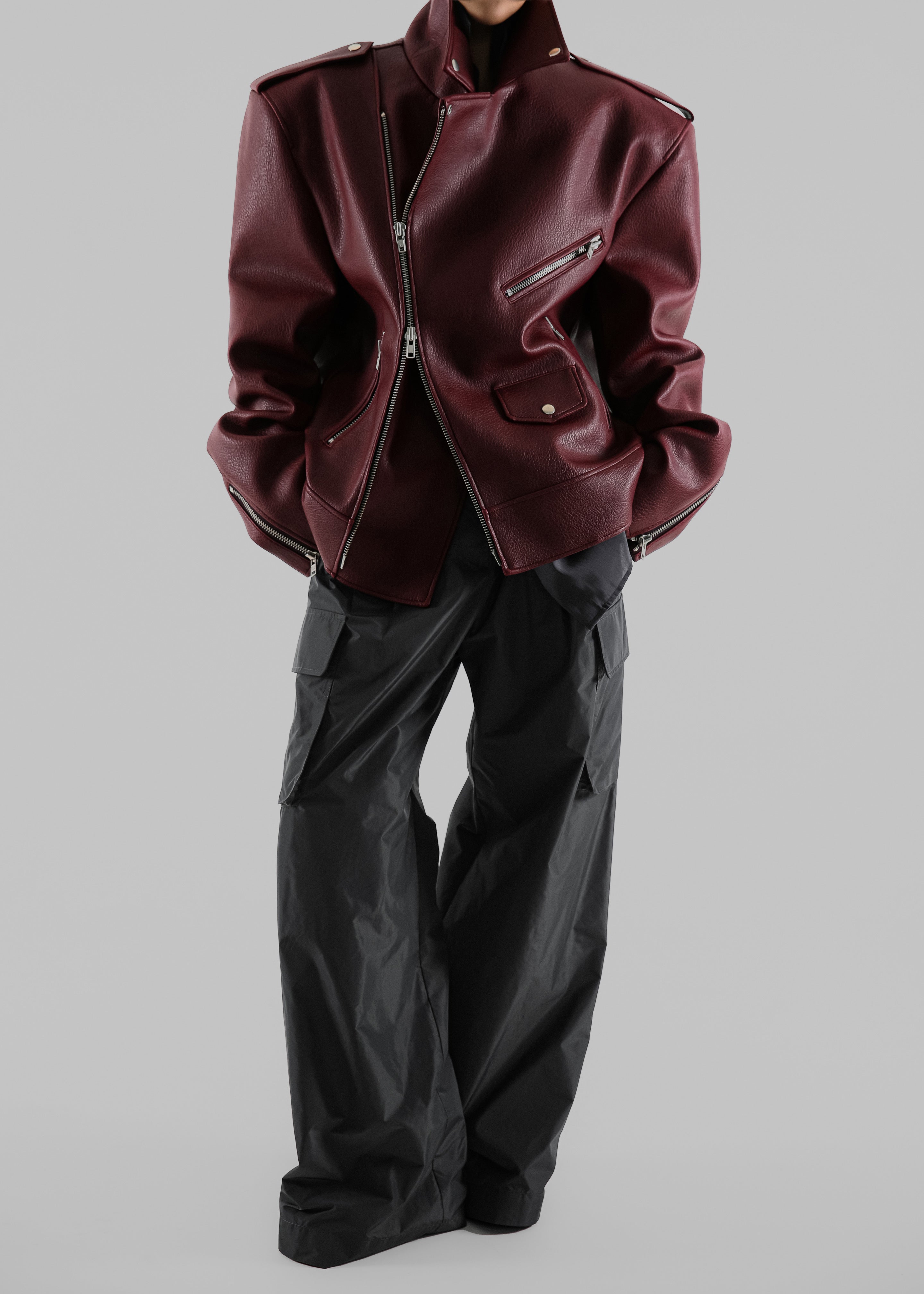 Chicago Oversized Biker Jacket - Burgundy - 5