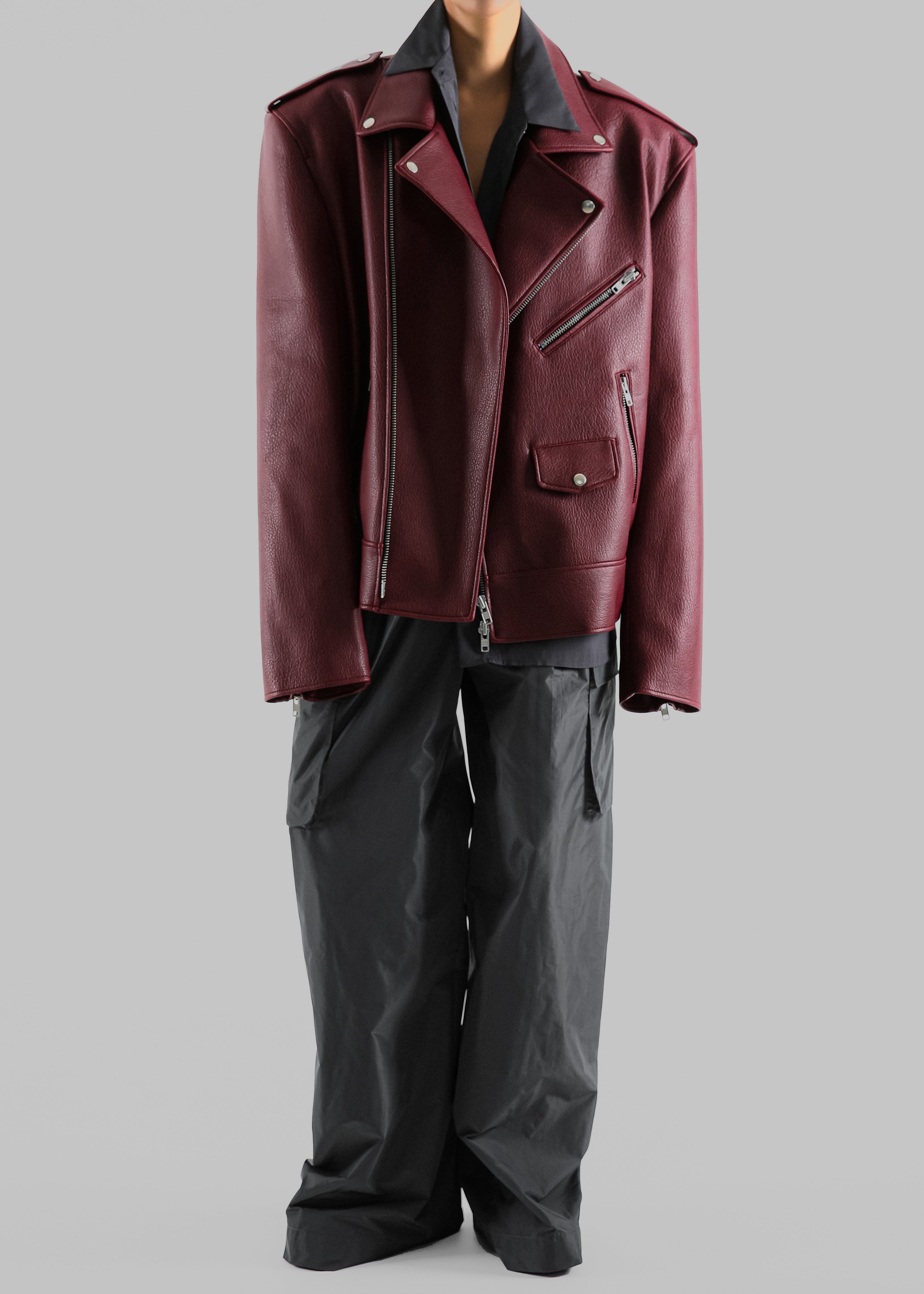 Chicago Oversized Biker Jacket - Burgundy - 7